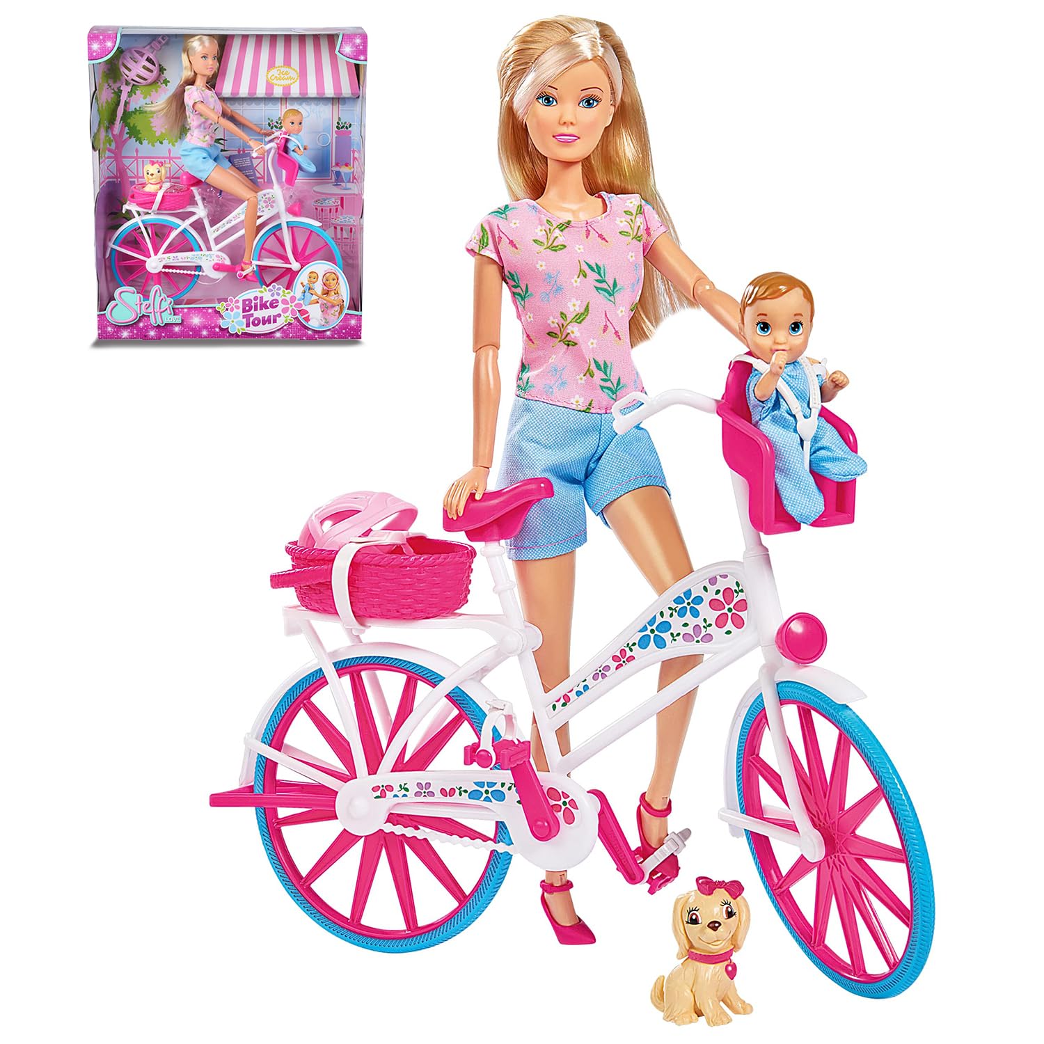 Steffi Love Bike Tour| Realistic Doll Set| Complete Doll Set with Bicycle, Helmet, Baby & Pet| Imaginative & Pretend Play Set| Ideal Gift for Girls of Age 3 & Up- Bike Tour-image-27