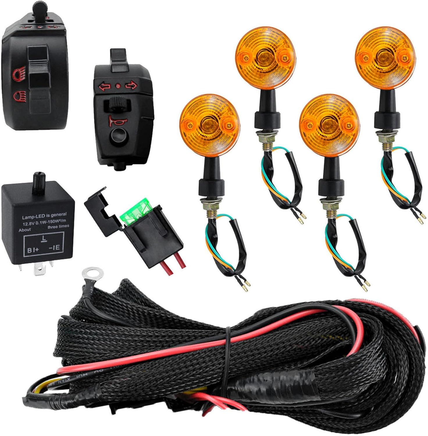オートバイターンシグナルライトセット一般スイッチホーンフラッシングハイ視認性LEDランプ用および簡単な設置モーターサイクルターンキッ