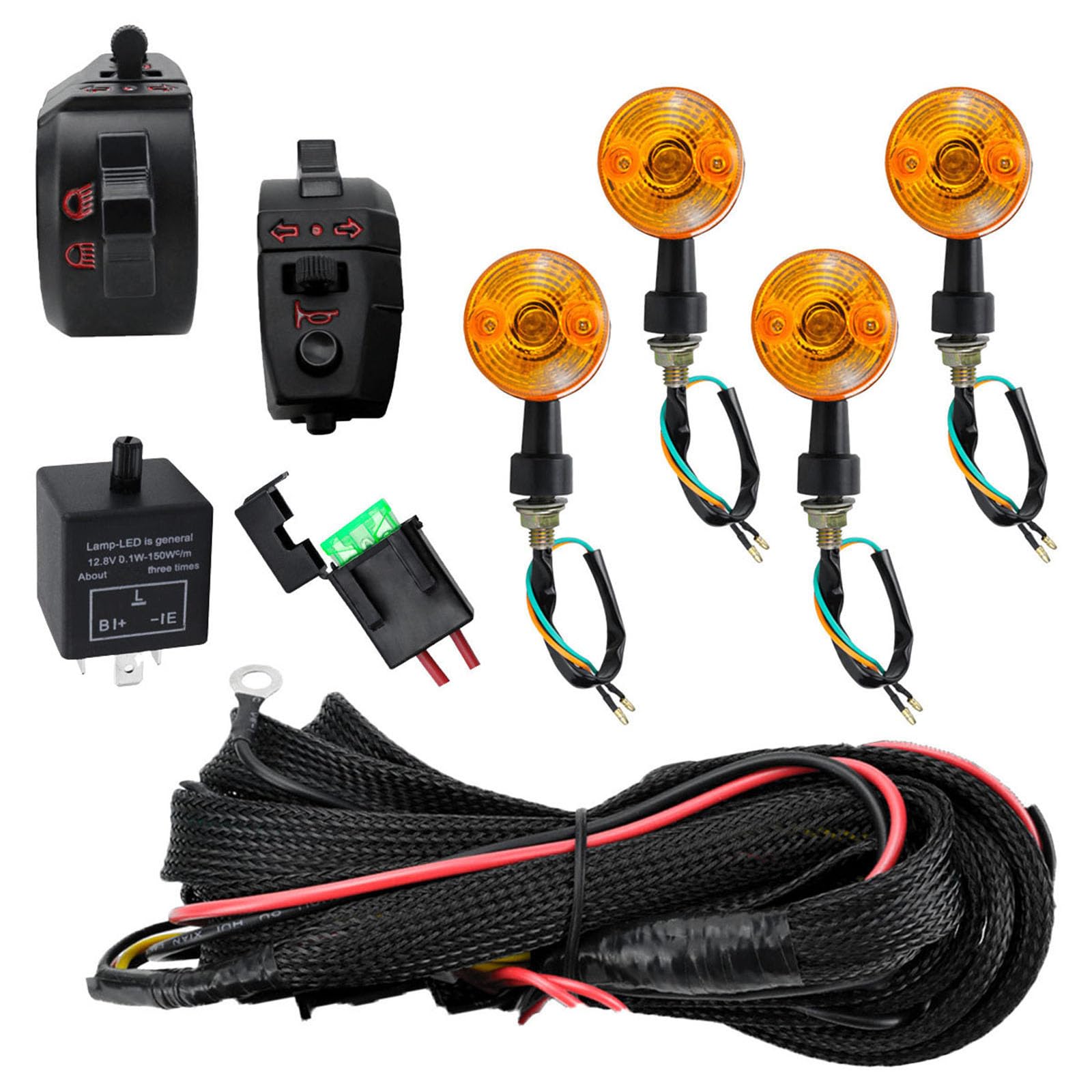 Kit de feux de clignotant pour moto avec faisceau de câblage fini et clignotant, installation facile et utilisation à long terme