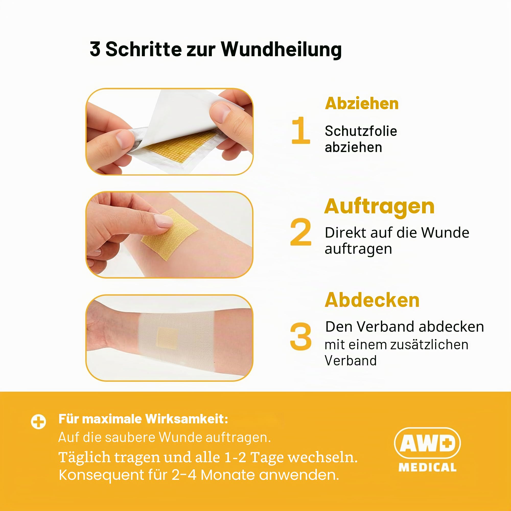 AWD Manuka-Honiggaze-Verband – 100 % imprägnierte medizinische Honigpflaster – Medizinbedarf, Wundpflege und Erste Hilfe – Mullpads (5,1 x 5,1 cm, 10 Stück)