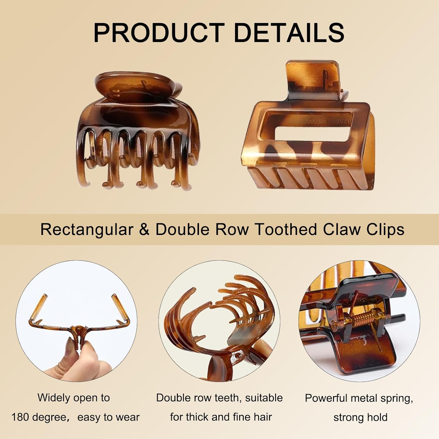 8Pcs Medium Hair Clips for Women 2 Styles Rectangle and Double Row Small Claw Clips for Thin Short Hair Leopard Print Non-slip Jaw Clips - Image 2