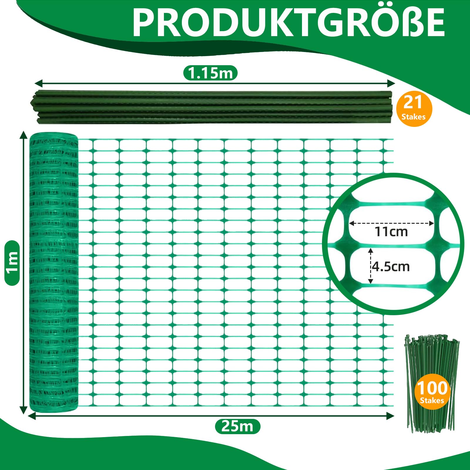 Produktbild von Warmfay Mobiler Gartenzaun 1 M Hoch, 20 M Lang – PE-Zaun Mit Pfählen & Kabelbindern, Für Hunde, Hühner, Beete & Baustellen