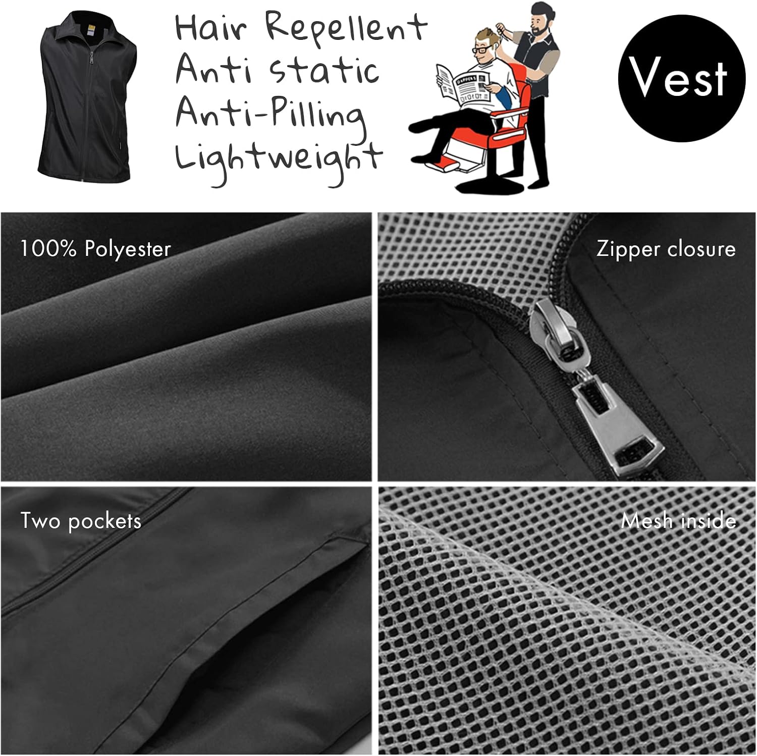 Custom Barber Smocks Personalized Barber Vest Design Logo Name, Polyester Workwear Jacket for Barbershop Hair Salon Stylist