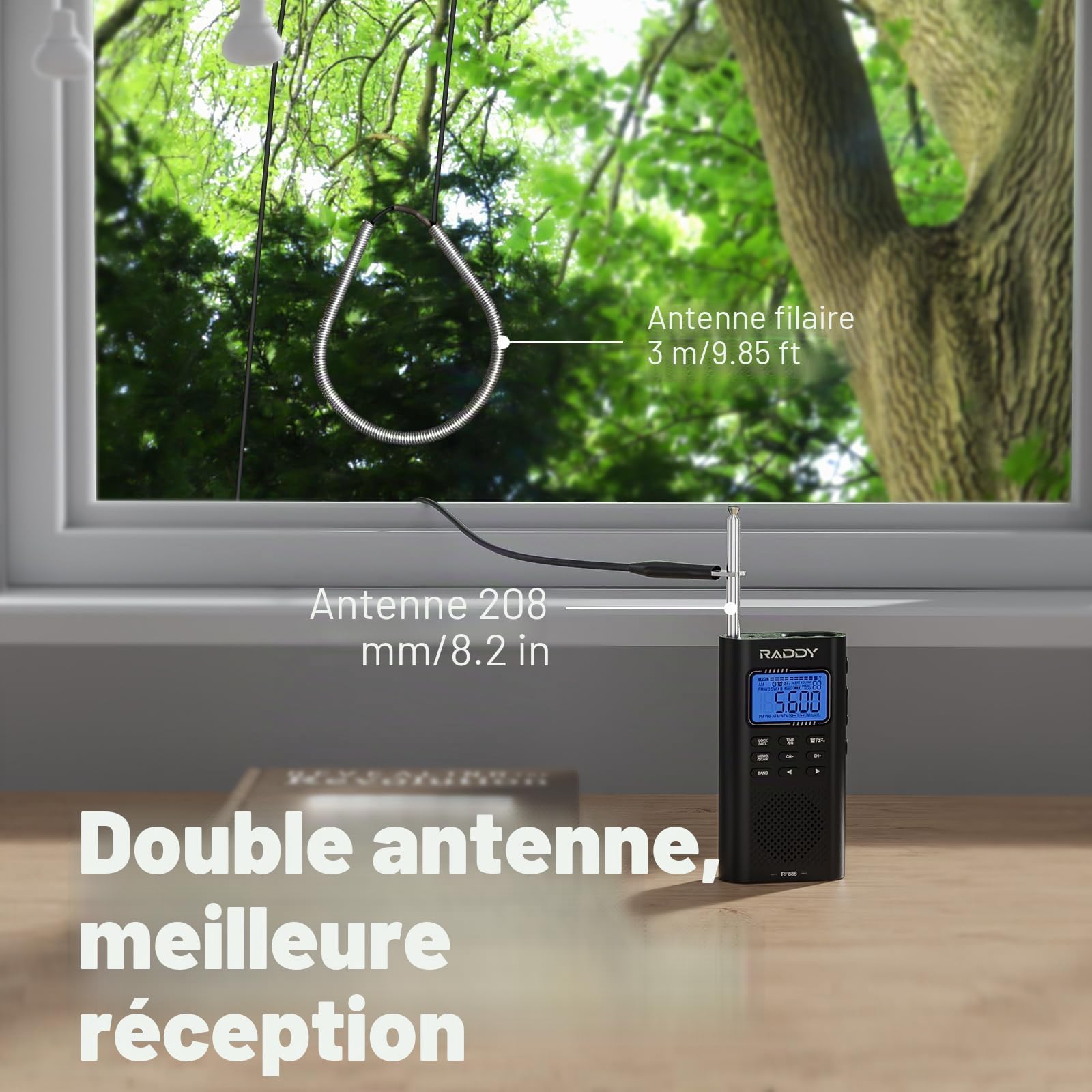 Raddy RF886 Radio Portable à Ondes Courtes Petite Radio AM/FM/SW/UKW Radio Numérique, Radio alimentée par Batterie et Haut-Parleur BT, Antenne Externe 3M