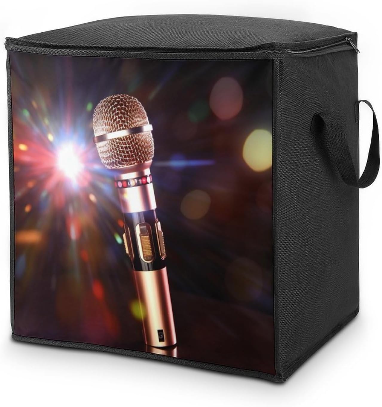Quilt Storage Bag,Karaoke Microphone Printed Large Foldable Storage Container Portable Travel Storage Bag for Blankets, Quilts, Clothes, Comforter, Bedding And Pillows
