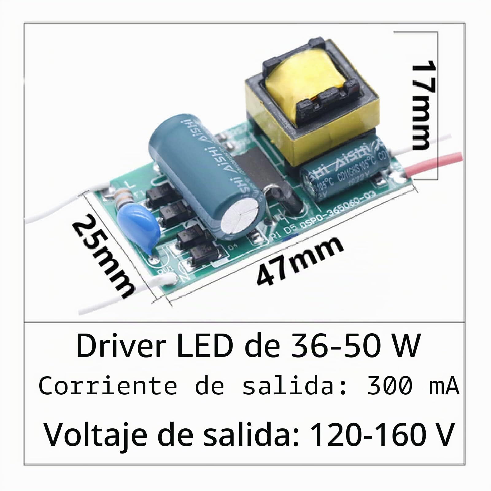 Controlador LED 36-50W Fuente de alimentación Corriente constante DC120-160V Transformadores de iluminación de control automático de voltaje para luces LED DIY,Entrada 36-50W 200-240V,Salida 240-250mA