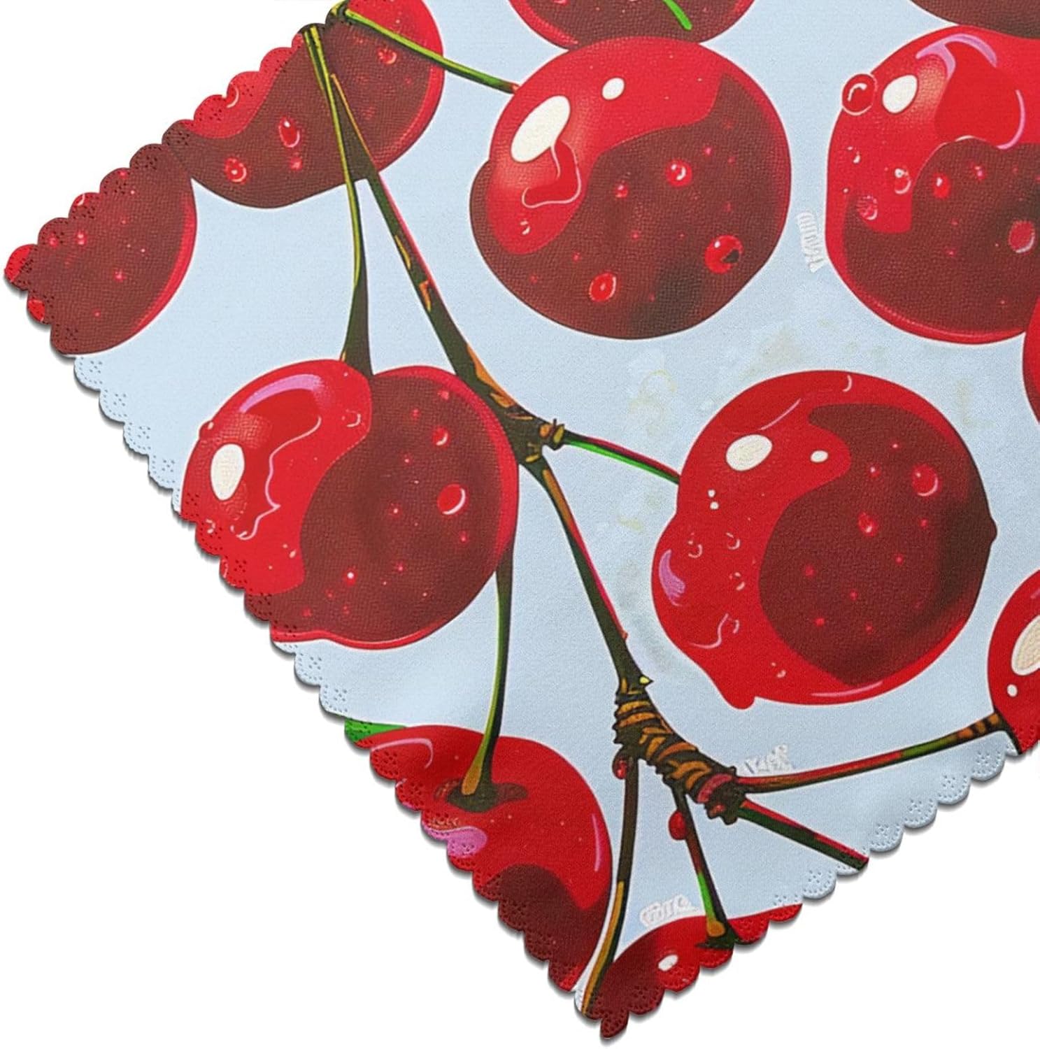 Red Cherries Printed Heat Resistant Placemats 6 PCS - Non-Slip Washable Kitchen Table Mats for Dining, Parties & More (18x12in, Polyeste)
