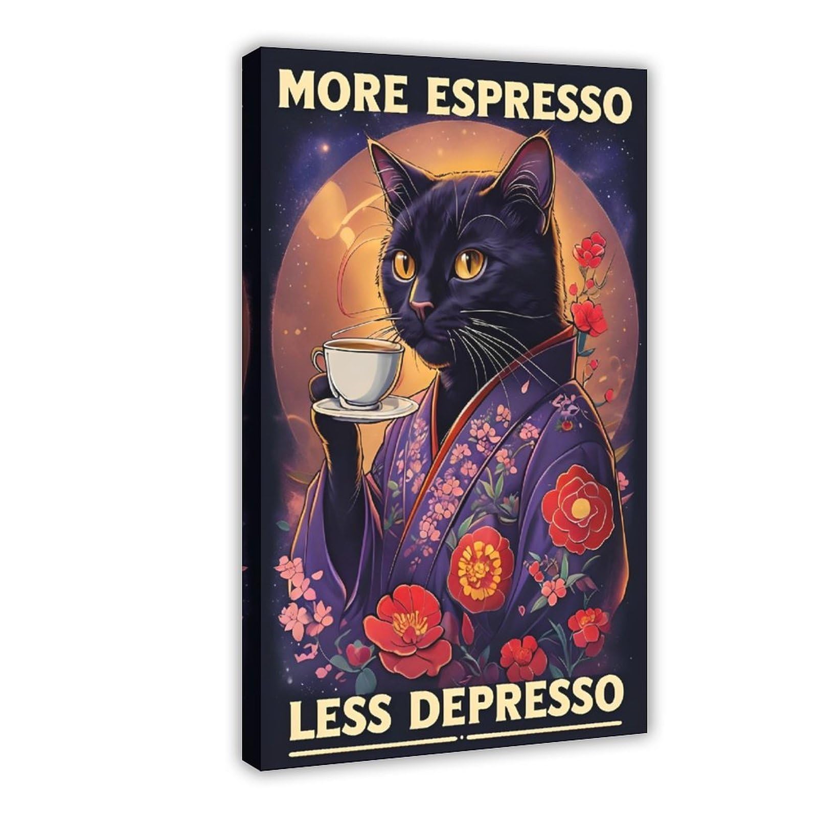 Jfecth Frame-Style More Espresso Less Depresso Cat Poster Canvas Poster For Office Decor Gift