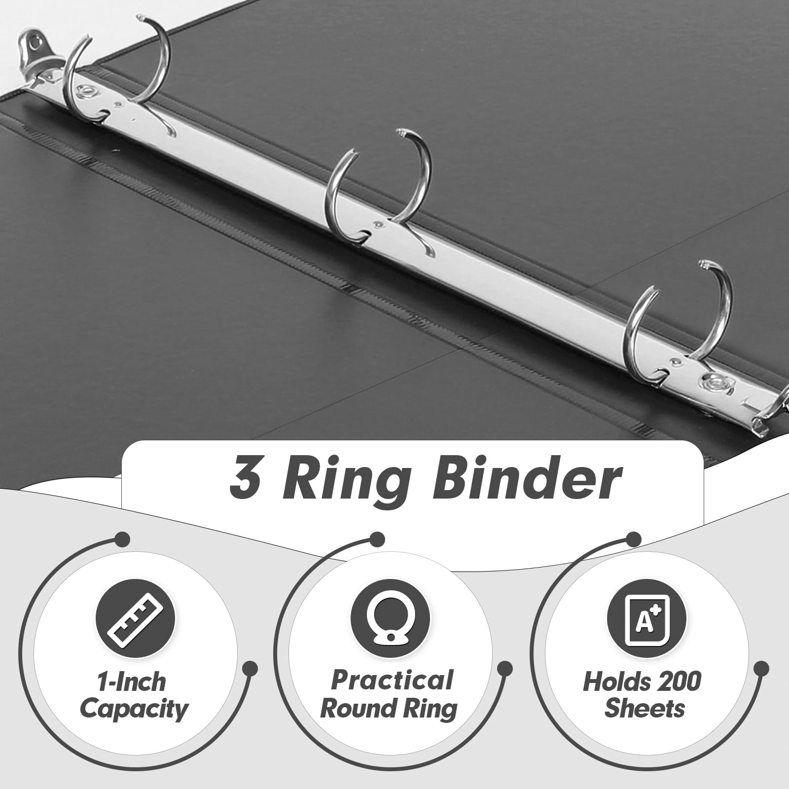 3 Ring Binder 1 Inch, PANDRI 6 Pack 1-Inch Binder Fits Letter Size 8.5'' x 11'' Paper, Versatile Binders for Office Home School, 2 Pockets, Black