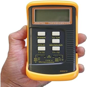 1PC Digital Thermometer 2-Way K-Type Temperature Probe, Dual Channel K-Type Digital Thermocouple Thermometer 6802 II, 2 Pipe Clamp