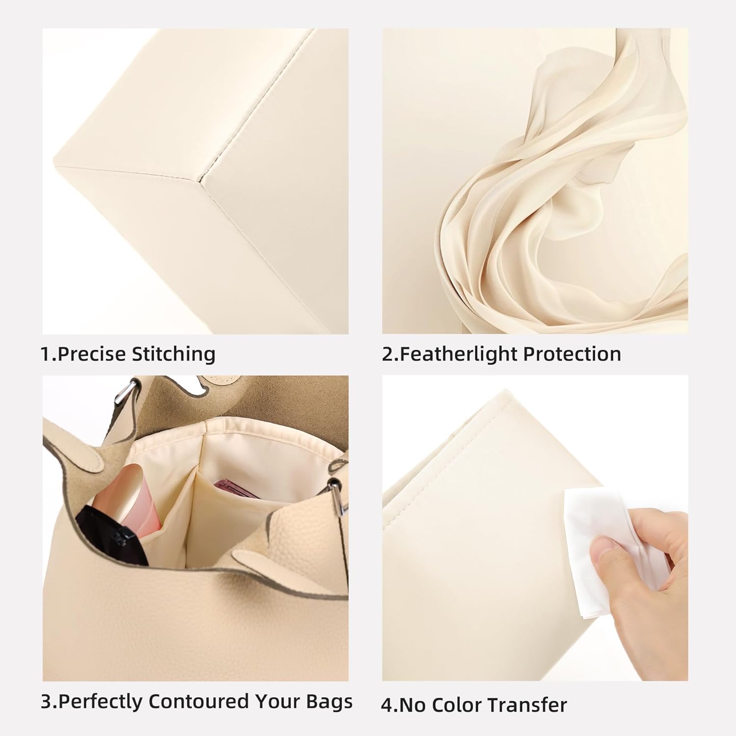 DGAZ Purse Organizer Silky Smooth For Picotin 18/22/26 Bags,Silk,Luxury Handbag Tote in Bag Shapers, Women(Craie,PC26) - Image 3