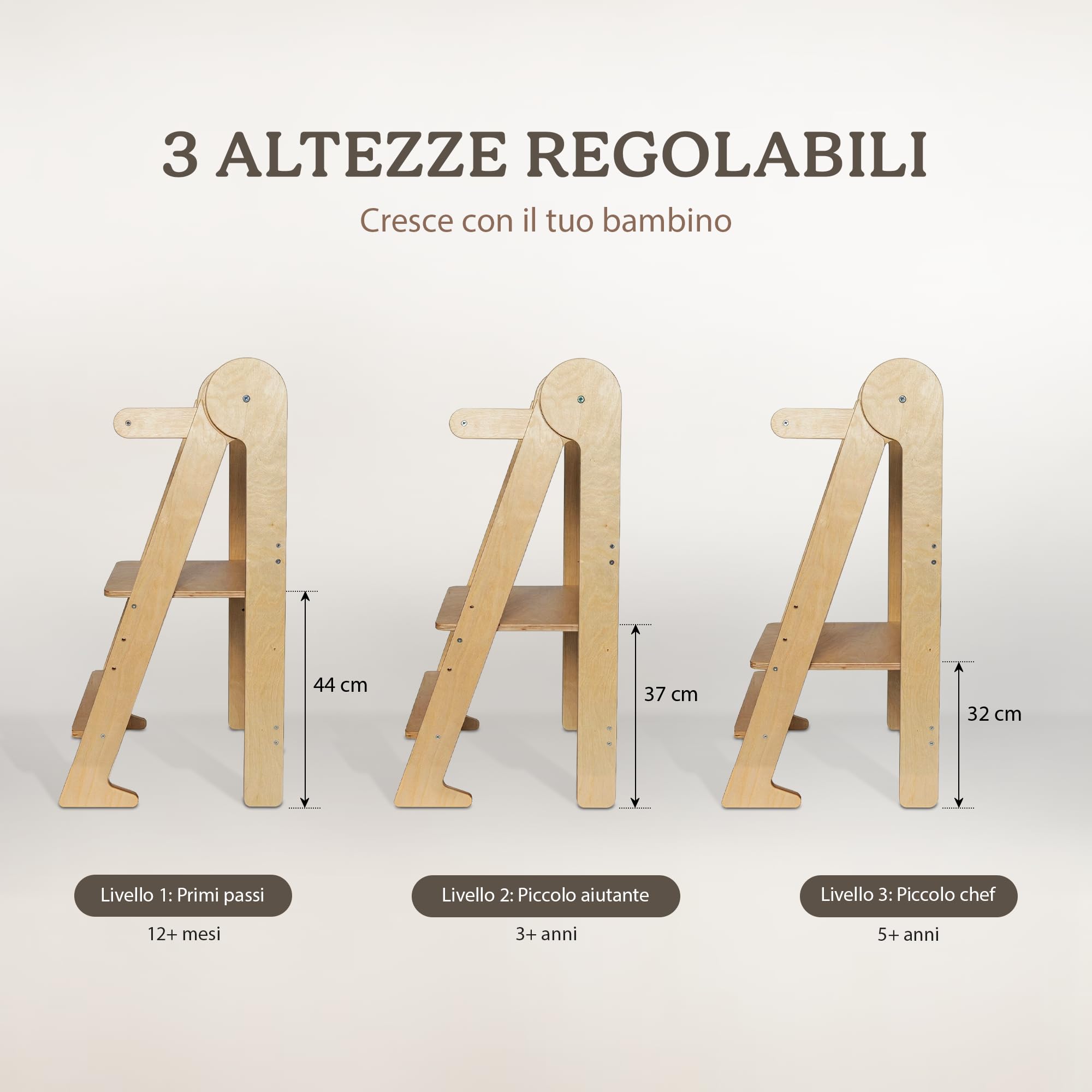 TOYBOX Torre Montessoriana Pieghevole, Learning Tower, Legno Naturale