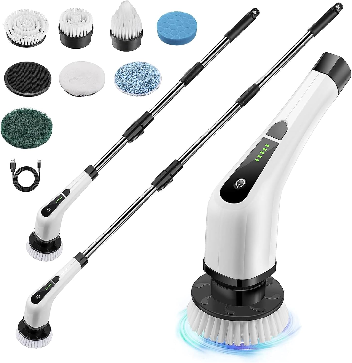 Electric Spin Scrubber Brush with 2 Adjustable Speeds & 7 Replaceable Scrubber Heads, Adjustable Speeds and Extension Handle Cleaning Brush Scrubber