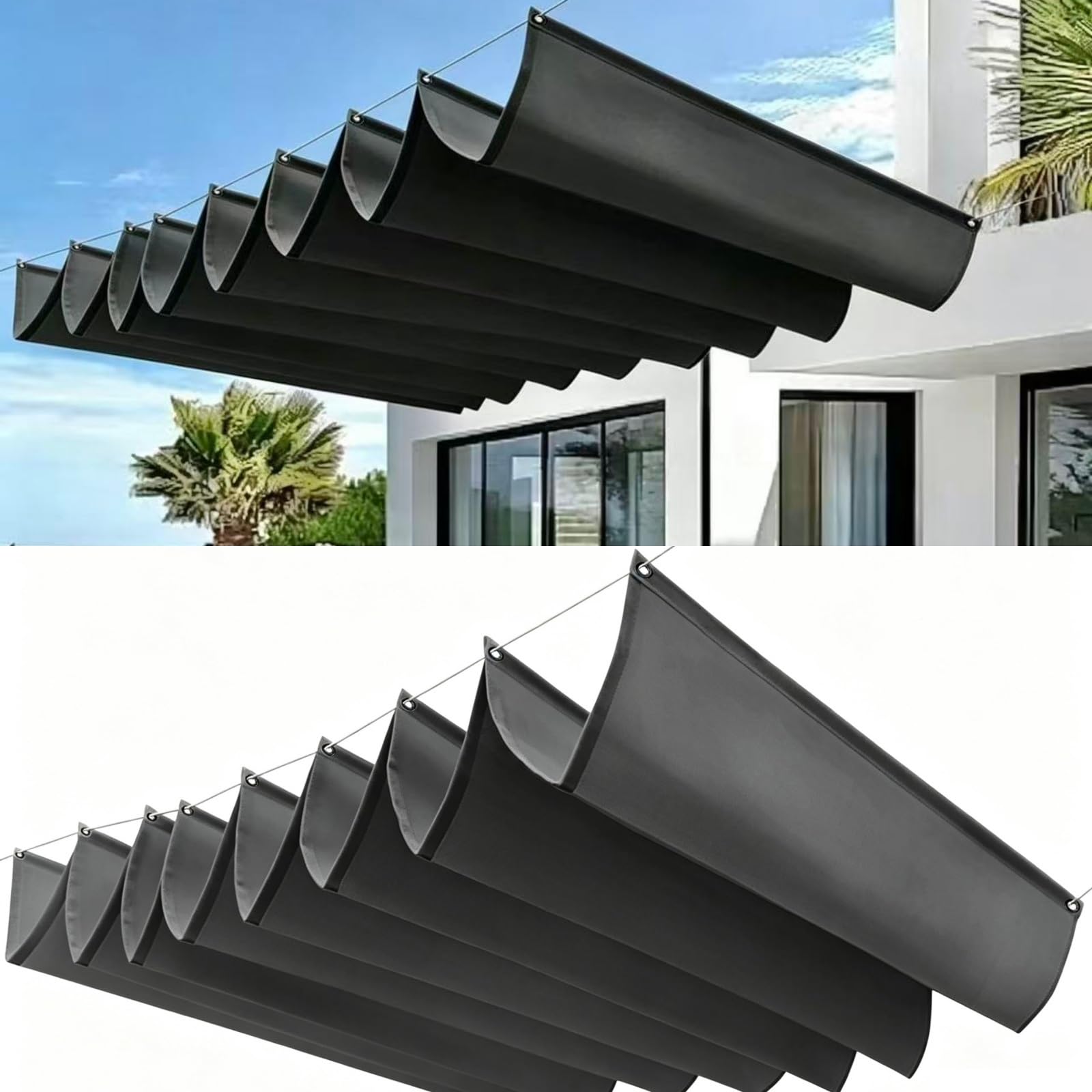 Wodoodporny Żagiel Przeciwsłoneczny 55x380cm Blokujący 98% UV Regulowana Osłona Przeciwsłoneczna Z Oczkami I Sznurkiem Do Ogrodu Zewnętrznego, Patio, Trawnika, Ciemny szary