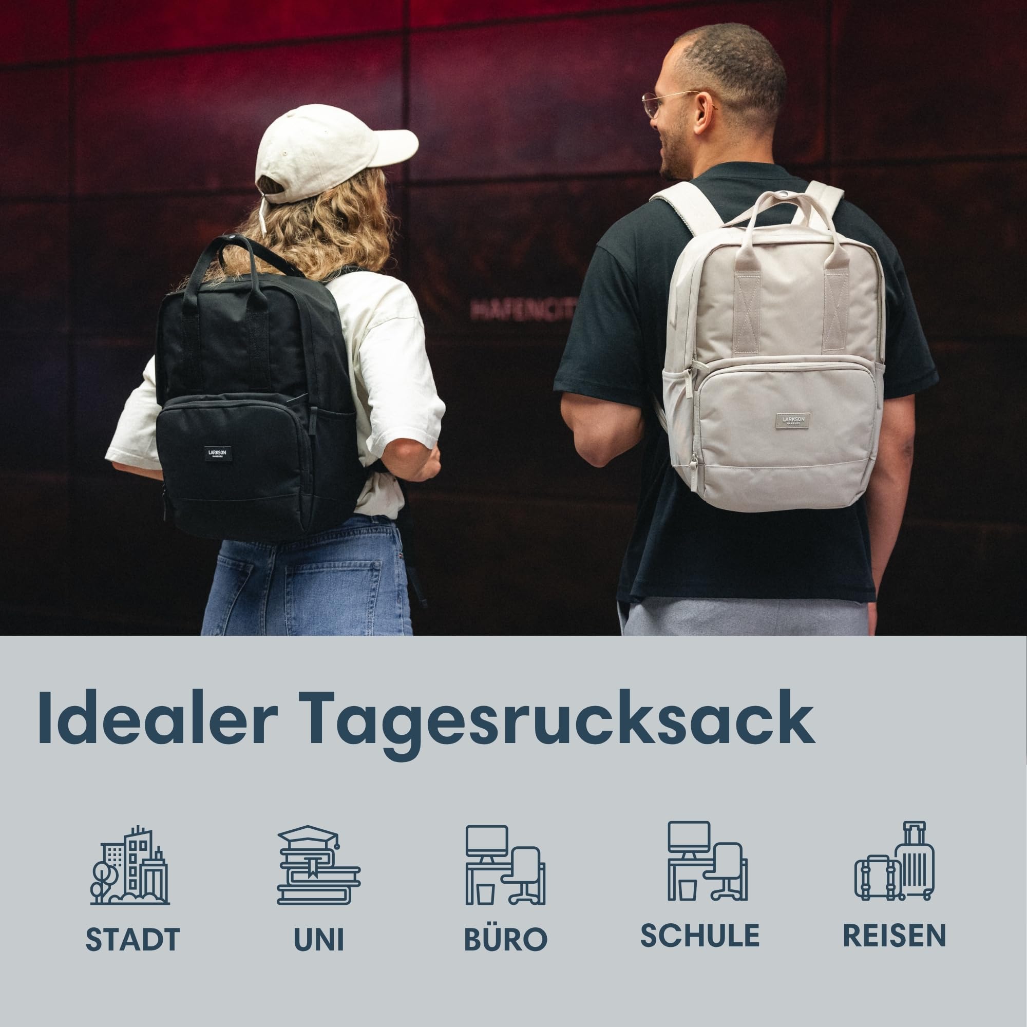 LARKSON Rucksack Damen & Herren Schwarz - No 6 - Daypack mit 16 Zoll Laptopfach - Rucksäcke für City Schule Business - Schulrucksack Mädchen Teenager - Wasserabweisend