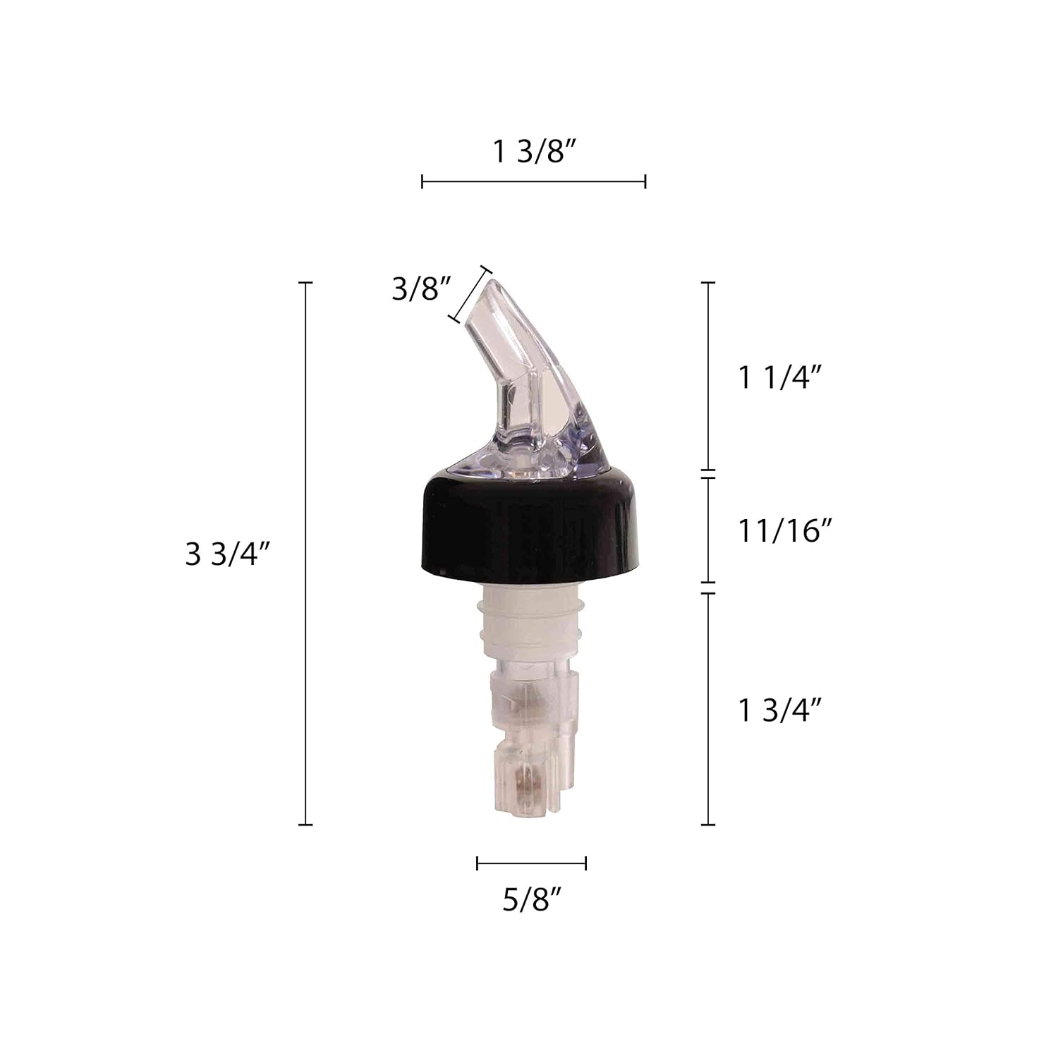 Thunder Group PLPR125C Liquor Pourer, 1-1/4 oz., with Black Collar, fits Standard 750ml Bottle, SAN (Plastic), Clear, Pack of 12