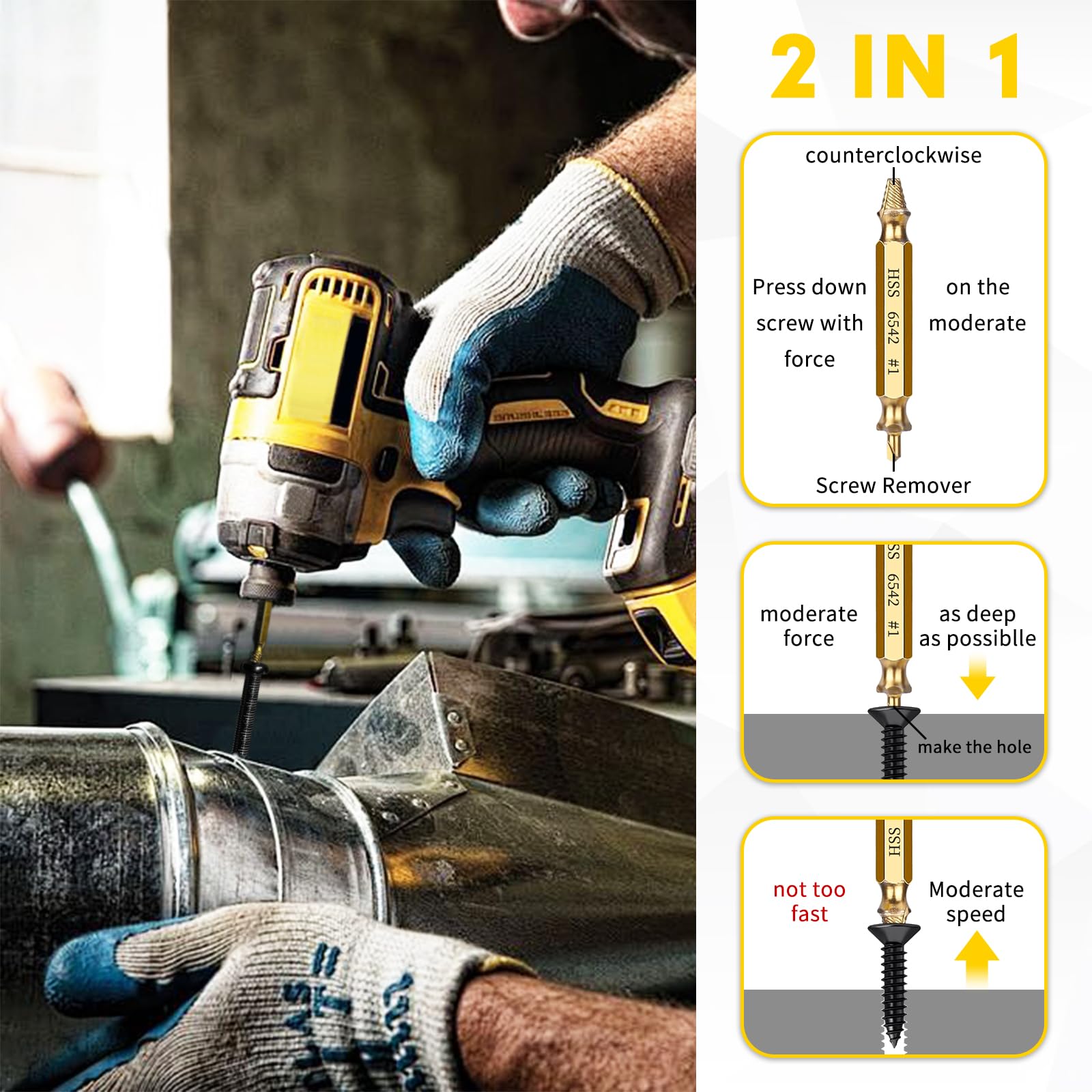 Zestaw 12 wykrętaków do śrub z łbem walcowym Zestaw wykrętaków do śrub Easy Out, zestaw wykrętaków HSS 6542, do usuwania zerwanych śrub i śrub