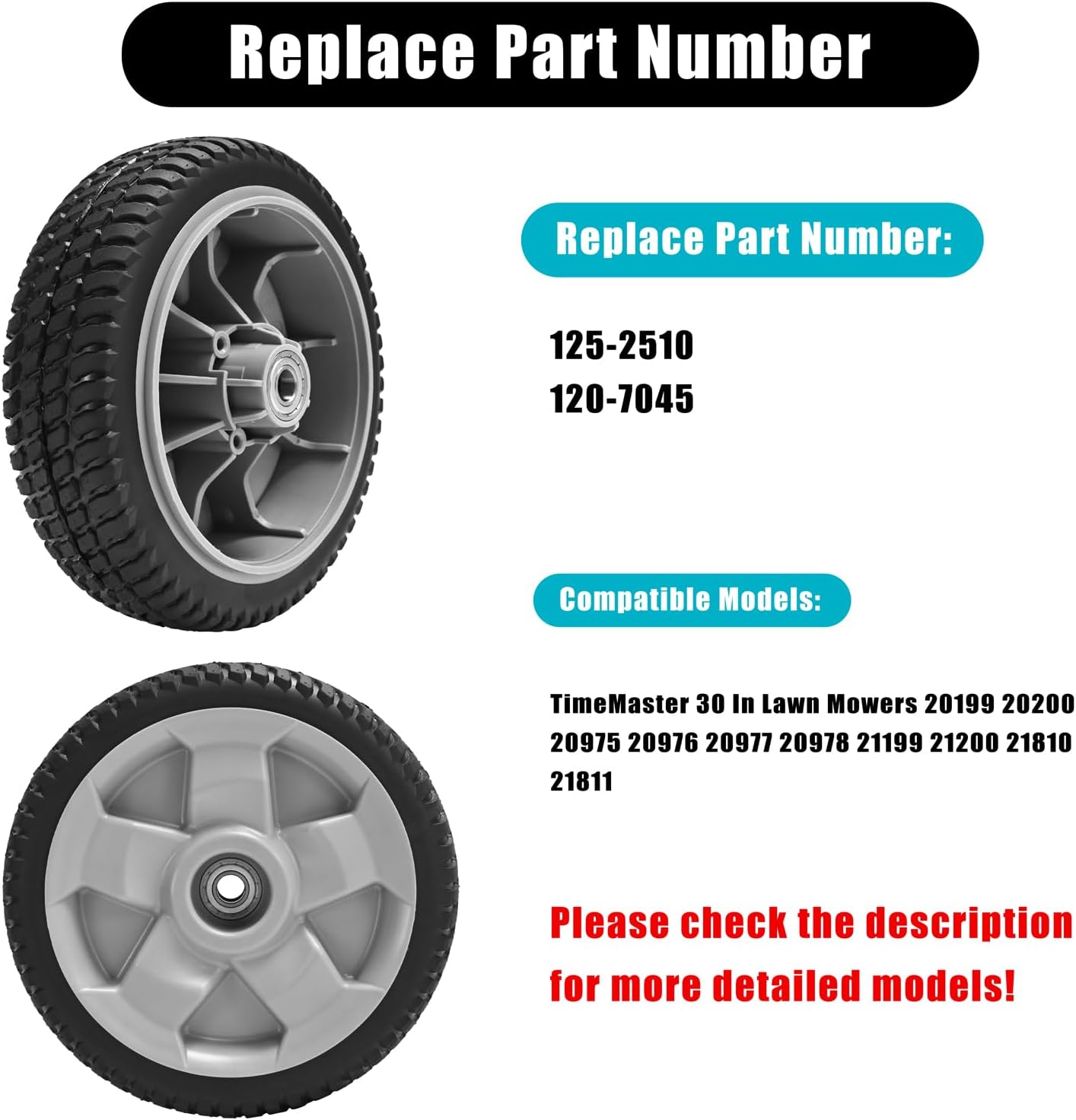 Cluparis 8" Front Drive Wheels for Toro TimeMaster 30in, Gray 125-2510 Replacement Fits 20199 20200 20975 20977 Walk-Behind Mowers, (2-Pack)