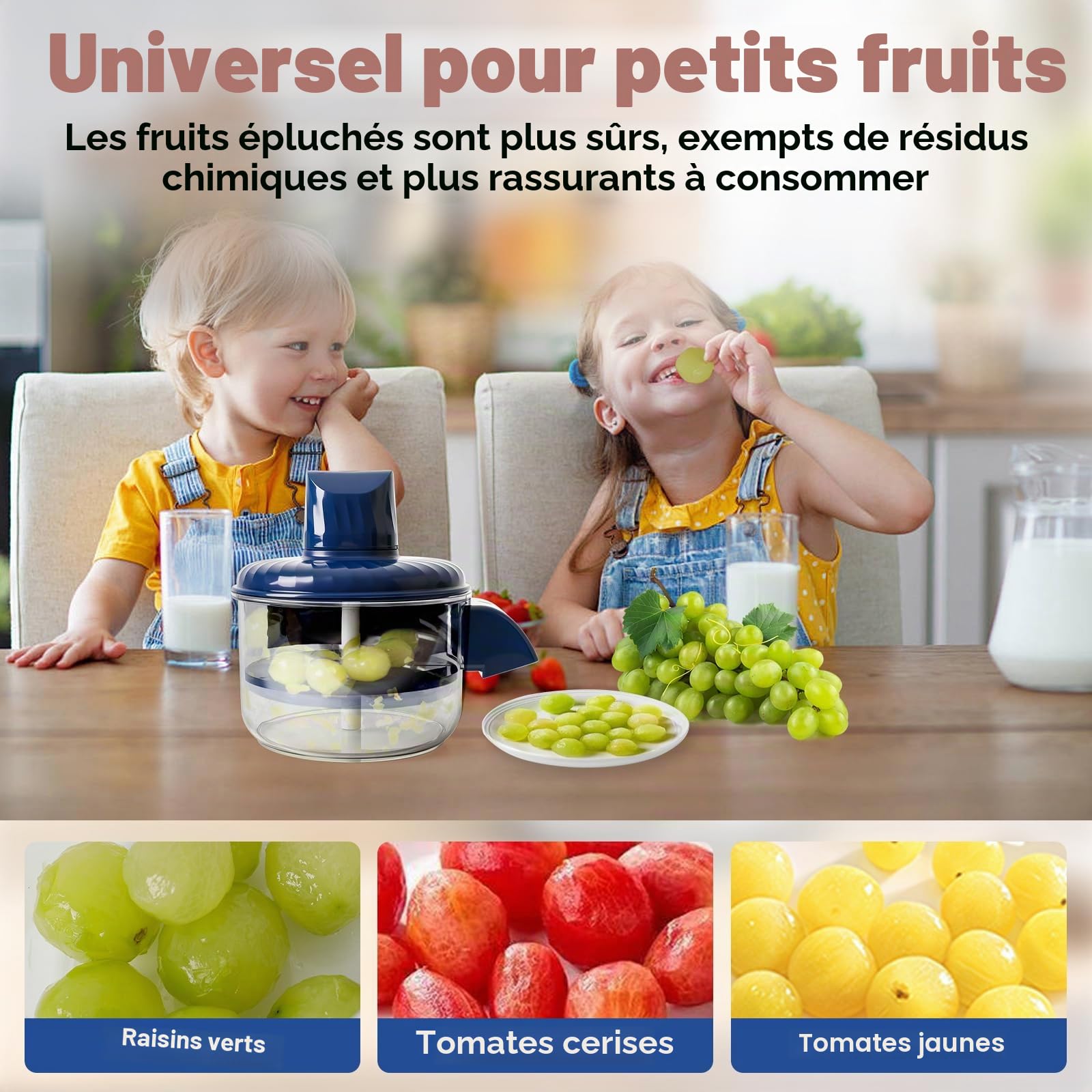 Éplucheur de raisin électrique, 3 en 1 automatique automatique pour petits fruits, éplucheur d'ail, machine pour raisins, ail, tomates, dattes, prunes, olives
