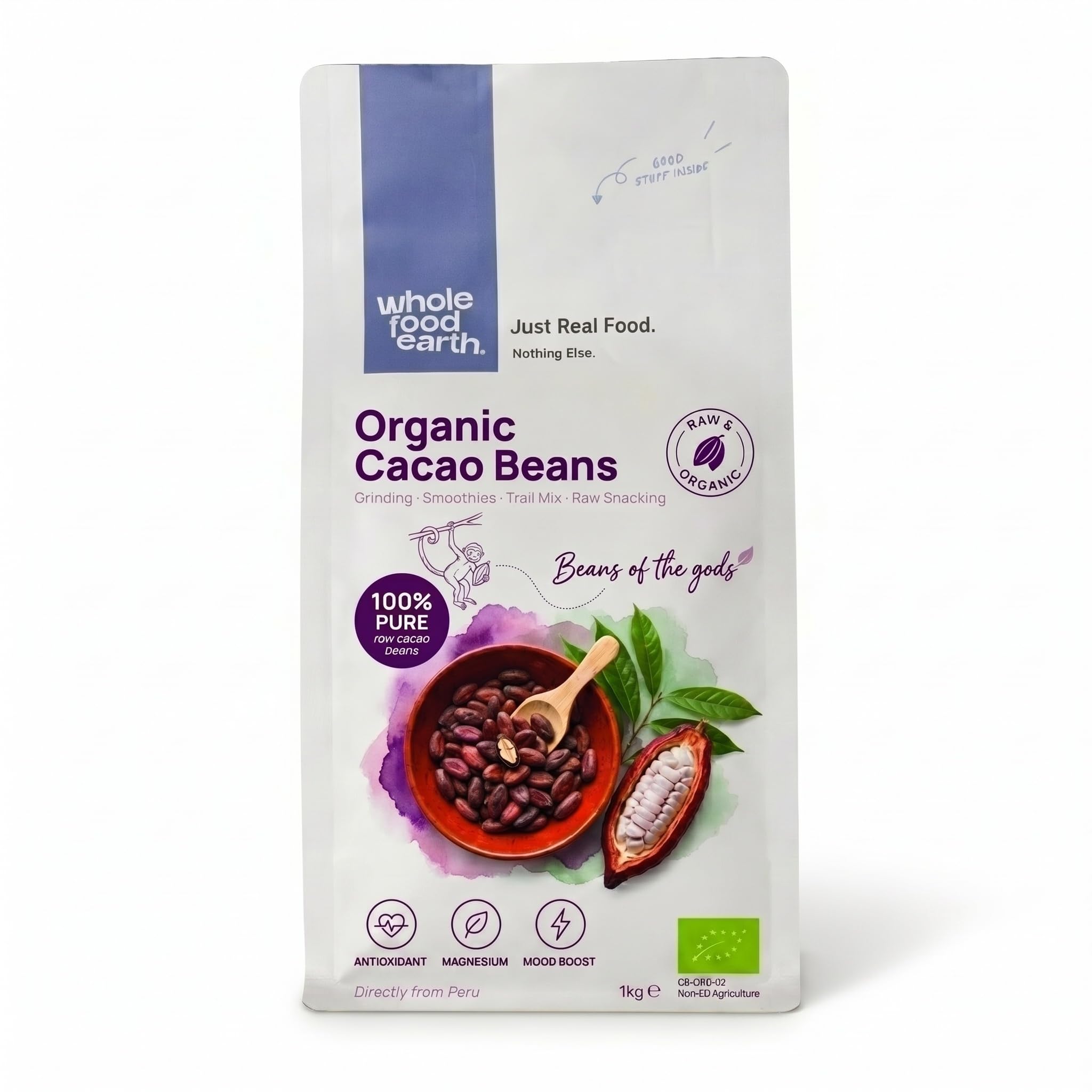 Wholefood Earth Organic Cacao Beans 1kg | Organic | Raw | Whole