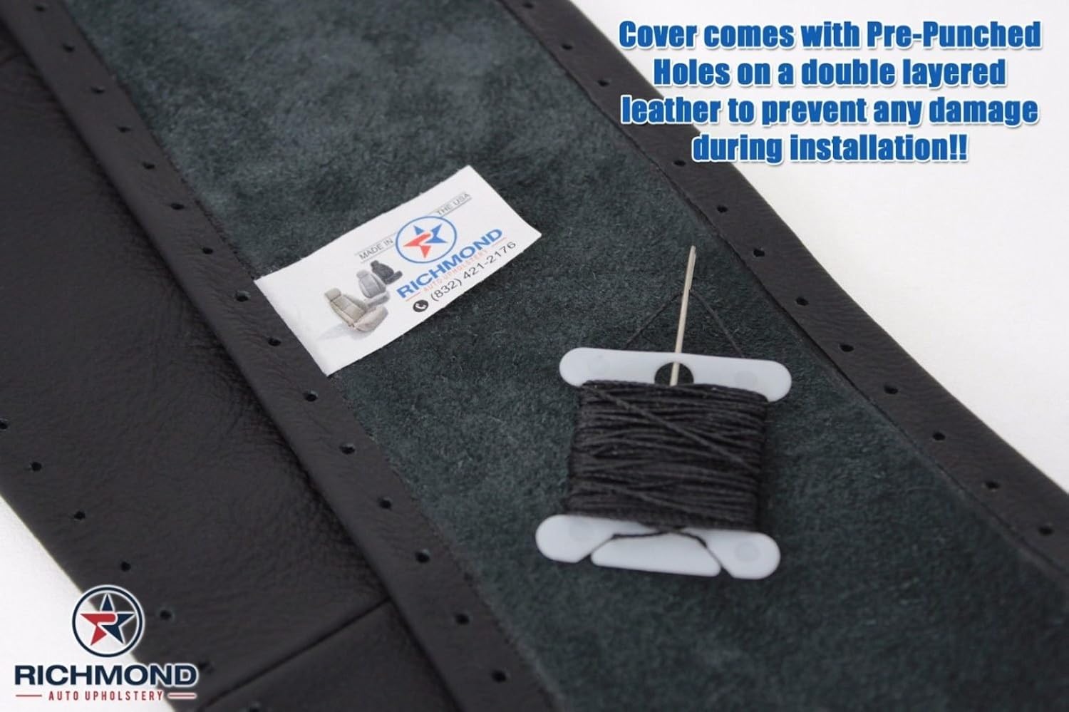 Richmond Auto Upholstery - Leather Steering Wheel Cover, Black (Compatible with 1994 Ford Bronco XLT)