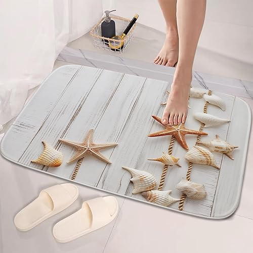 Miniatura 5 de TheBlackSpot Alfombras de baño verticales de madera con conchas marinas de playa de 20 x 31 pulgadas, juego de 3 alfombrillas antideslizantes de