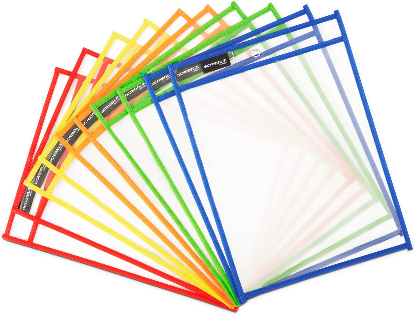 Reusable Dry Erase Pockets - Clear Easy-Load Sleeves for Classrooms, Home & Work. Fit's A4 Paper, Heavy Duty Paper Holders in Assorted Colours (10)