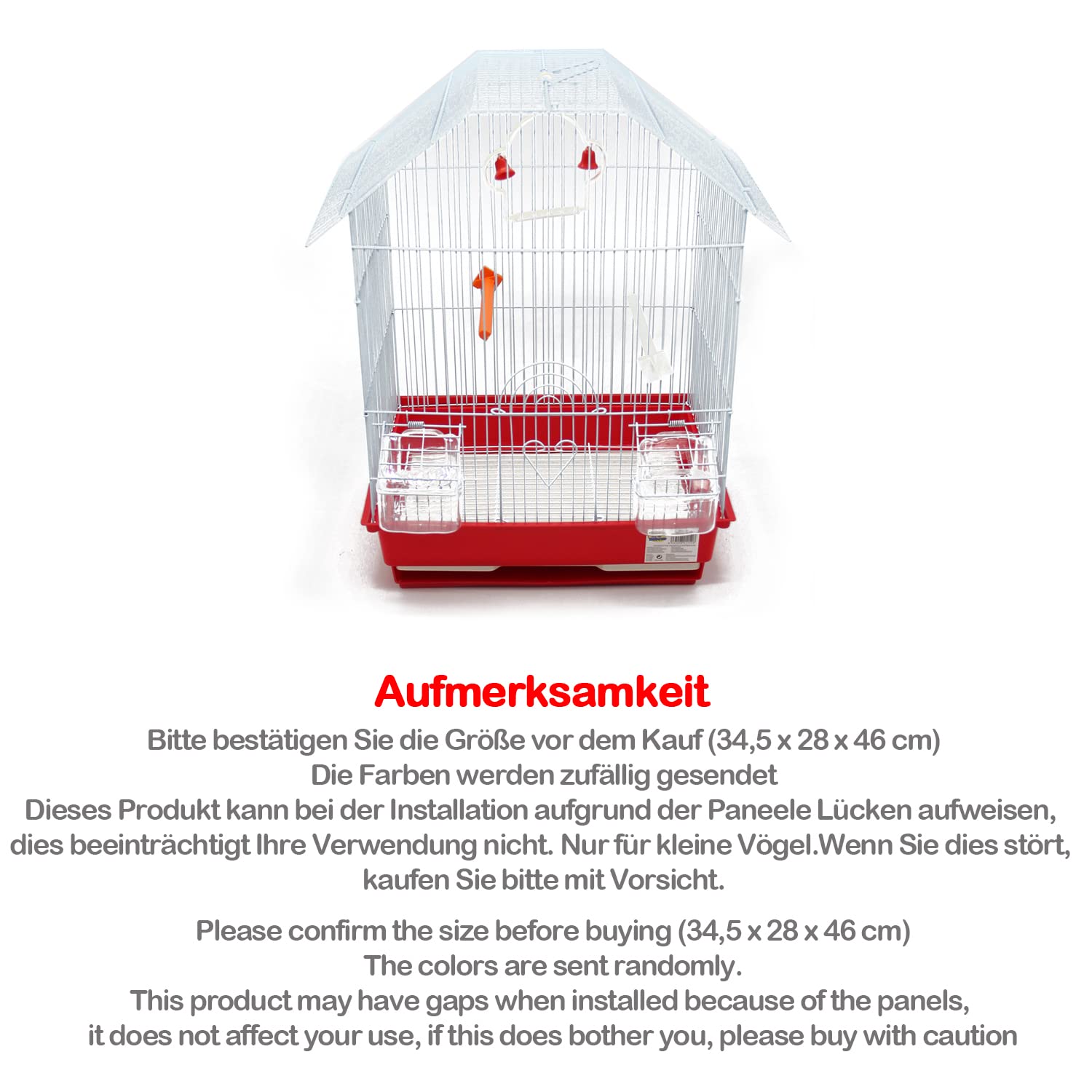 BPS Vogelkäfig aus Metall mit Futternapf für Tränke, Spring-Schaukel, zufällige Farbe (34,5 x 28 x 46 cm) BPS-1152