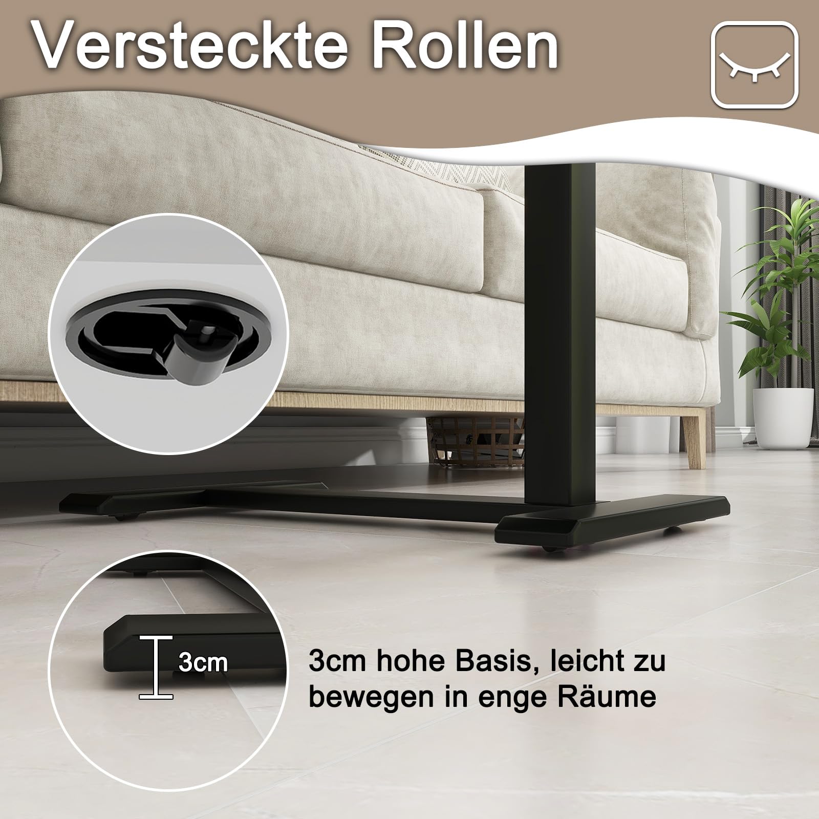 PUNCIA Stehpult 66-100cm höhenverstellbar mit Rollen Überbett-Tisch Schwarz | Laptoptisch Laptopständer mit ergonomisch Steh-Sitztisch Präsentationswagen Schreibtisch für Bett Sofa Büro Office Schule