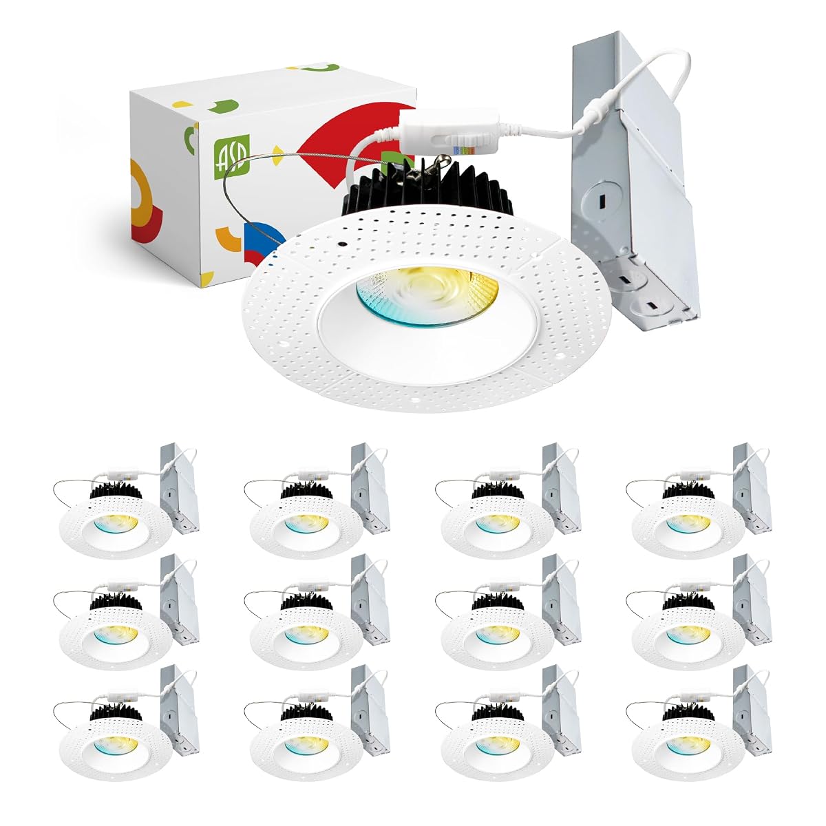 ASD Trimless LED Recessed Lighting 6 Inch 24W Dimmable Downlight 12 Pack Round
