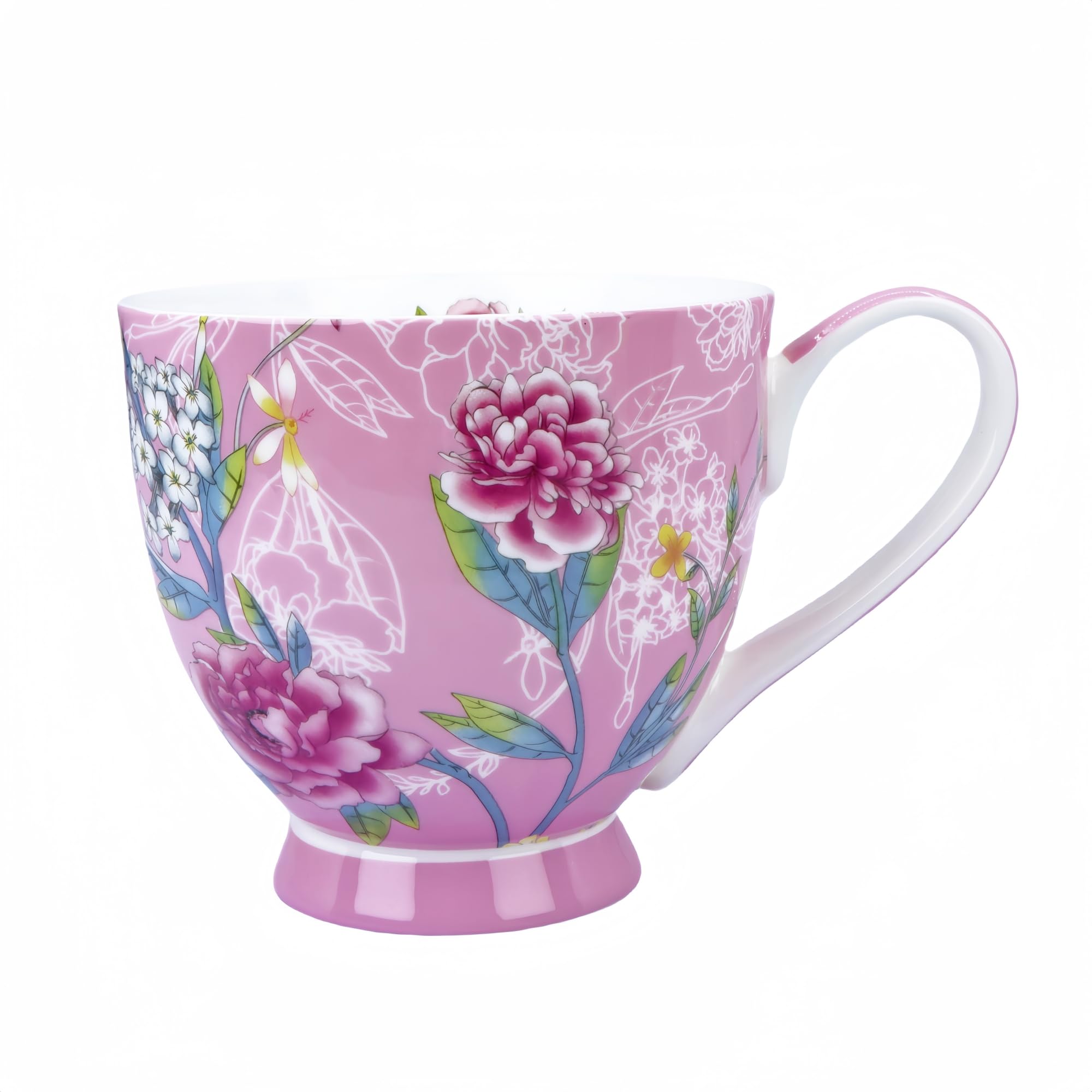 Glen Mila 16oz Cute Coffee Mugs for Women Bone China Coffee Mug Cute Mugs Christmas Birthday Gifts for Mom Friends (light pink mug)