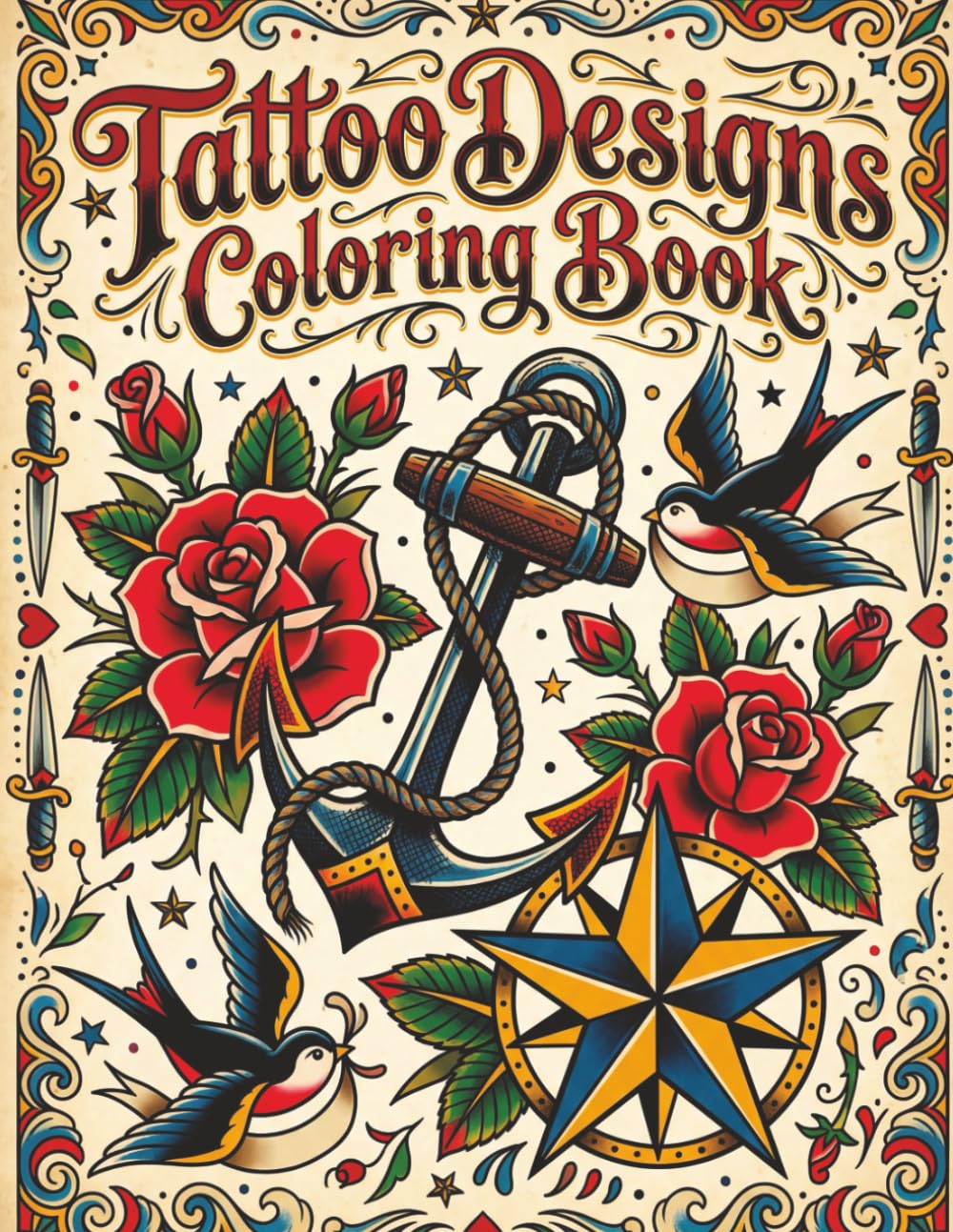 Tattoo Designs Coloring Book for Adults: 50 Tattoo-Style Illustrations | Single-Sided Pages | 8.5 x 11 | Medium Detail