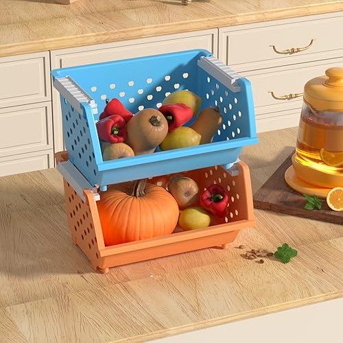 Miniatura 6 de Paquete de 4 cestas de almacenamiento de plástico apilables, contenedores de almacenamiento frontales abiertos