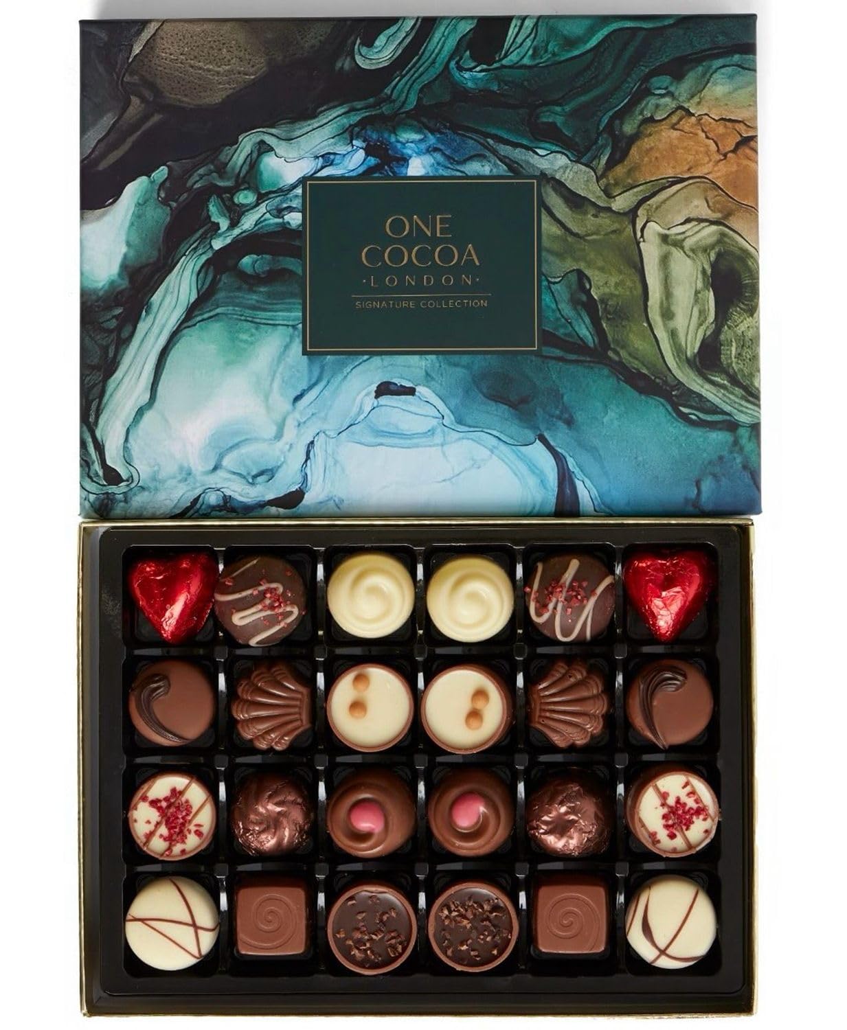 One Cocoa London Signature - Chocolate Selection Box, 24 Pieces | Luxury Handmade Chocolate Box | Milk, White & Dark Chocolates | Ideal Present for Special Occasions - 485g