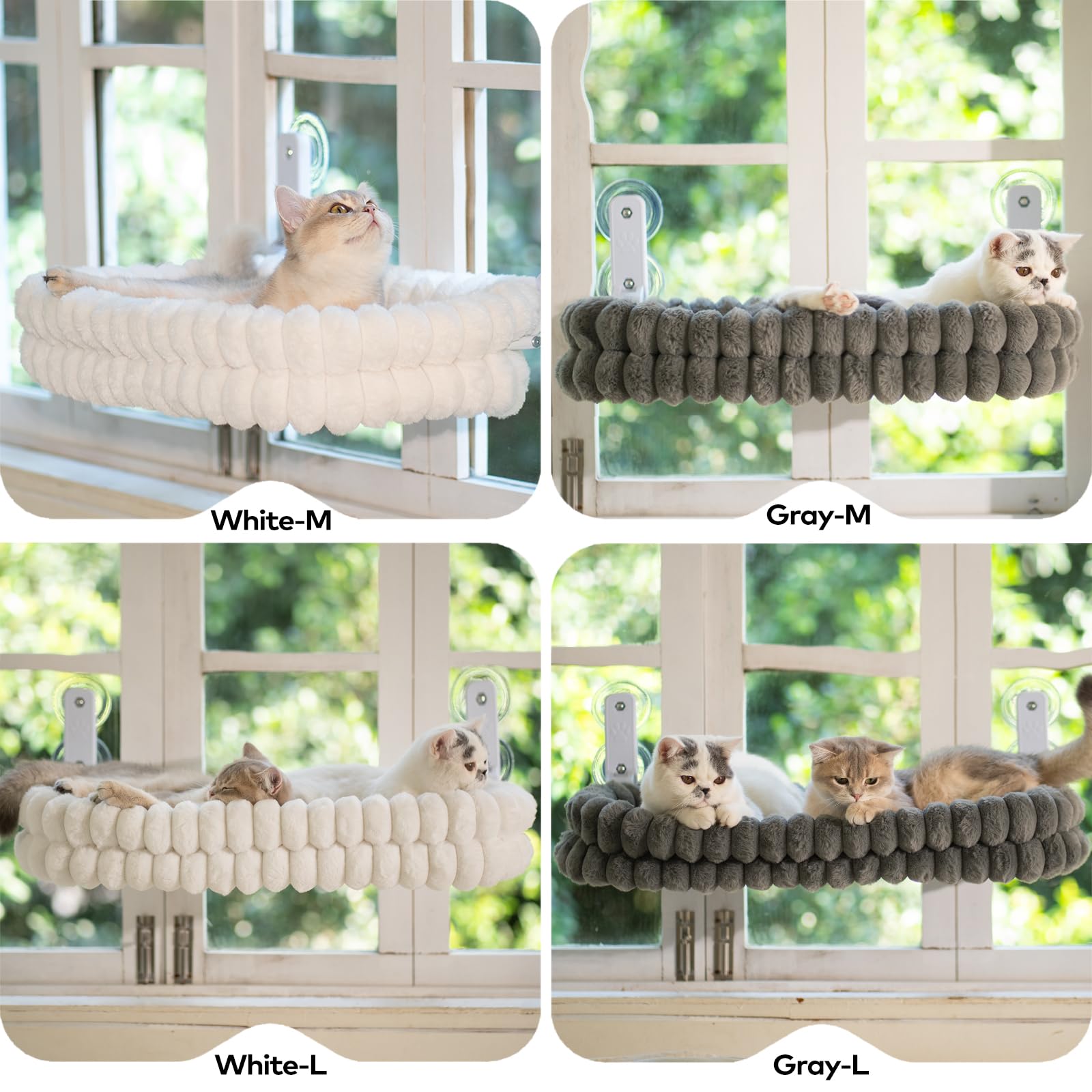 CheerPals Lit pour Chat Fenêtre avec Support en Métal, Lit pour Chat Suspendu Solide (1,65 KG) Anti-Chute, Panier pour Bains de Soleil et Observation, Toile Épaisse, Gris, 69x40x28 cm