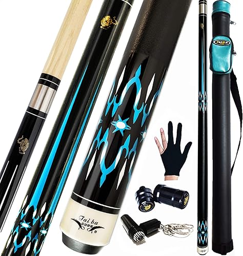 Tai ba cues Palo de billar de 2 piezas + funda rígida, punta de 0.512in, 58 pulgadas, madera dura de arce canadiense profesional, palo de billar de