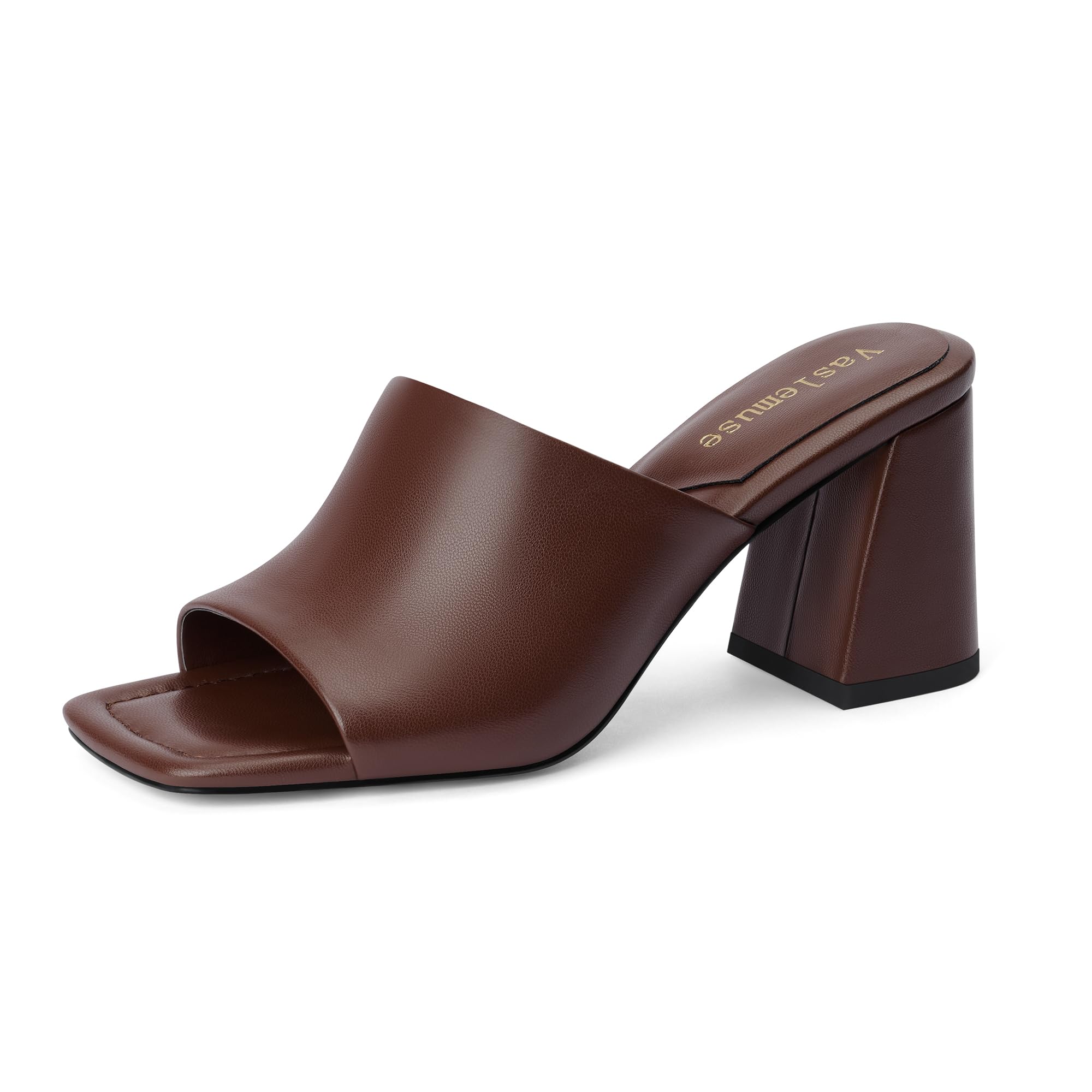 Vaslemuse Mule Heels For Women, Chunky Block Heeled Sandals, Square Open Toe Casual Comfort Slide Shoes