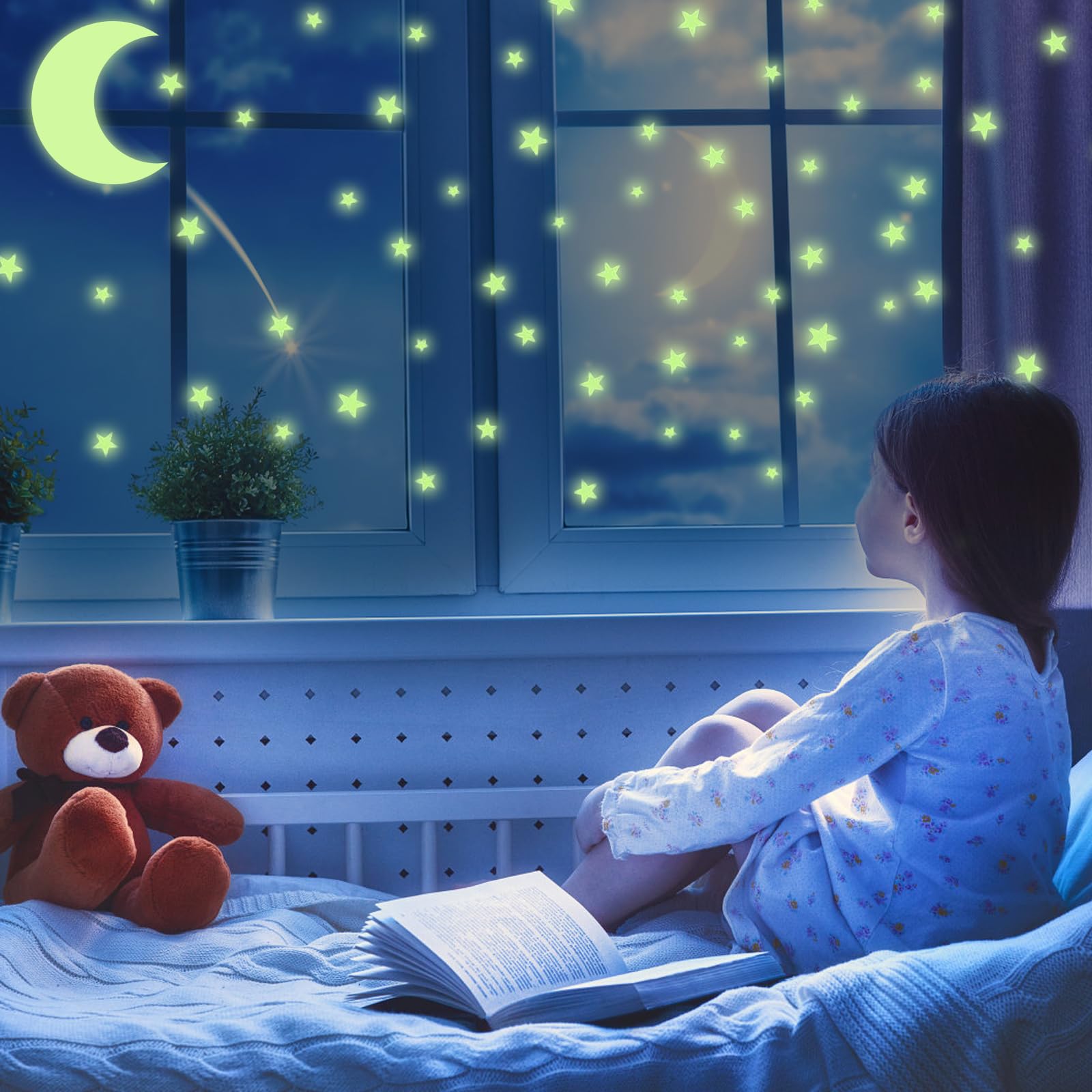 DMNQ 462 Pcs Etoile Fluorescente Chambre Enfant Autocollants Stickers Phosphorescent Etoiles et Lunes pour Bébé Chambres d'Enfants Fille Garcon Plafond Décoration Etoiles Phosphorescentes Plafond