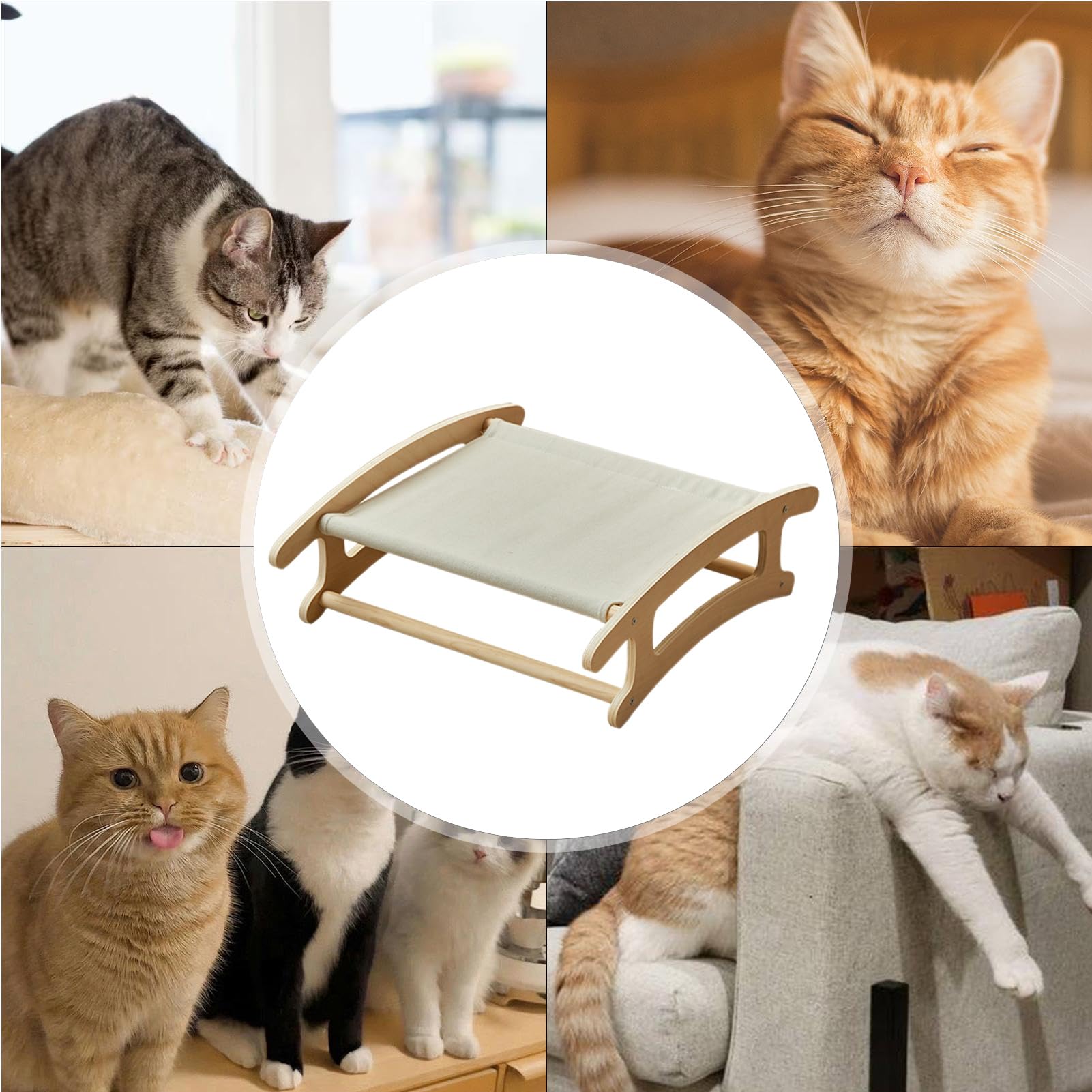 Hamaca para gatos, asiento elevado de madera suave y transpirable, 19.88 x 16.34 x 6.22 pulgadas, cama de madera desmontable para perros, mascotas, , perros, cachorros, hogar, sala de