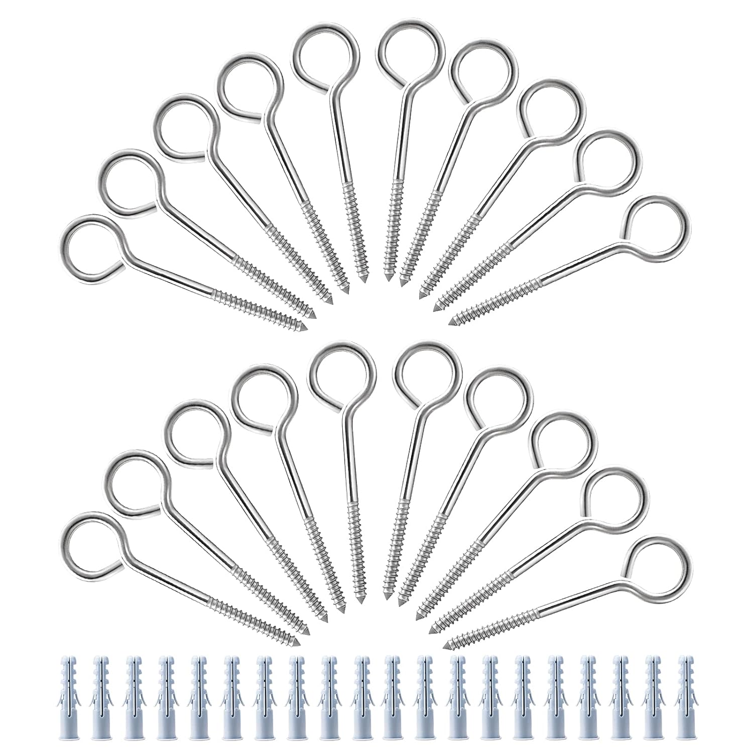 TooTaci Vine Eyes Hook,M5×3.95Inch Stainless Steel Eyes Hook,20pcs M5/100mm Eyebolt Lag Vine Eye Hooks,Stainless Steel Lag Eyebolts Hooks Screws,M5 Screw in Hook for Wood, Plywood or Drywalll