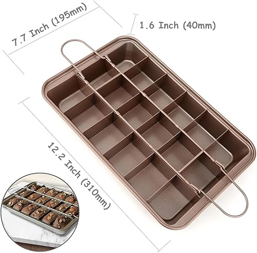 Miniatura 2 de RHBLME Paquete de 2 moldes para brownie con divisores, 12.2 x 7.7 x 1.6 pulgadas, antiadherente, de acero al carbono, para hornear, 18 bandejas para