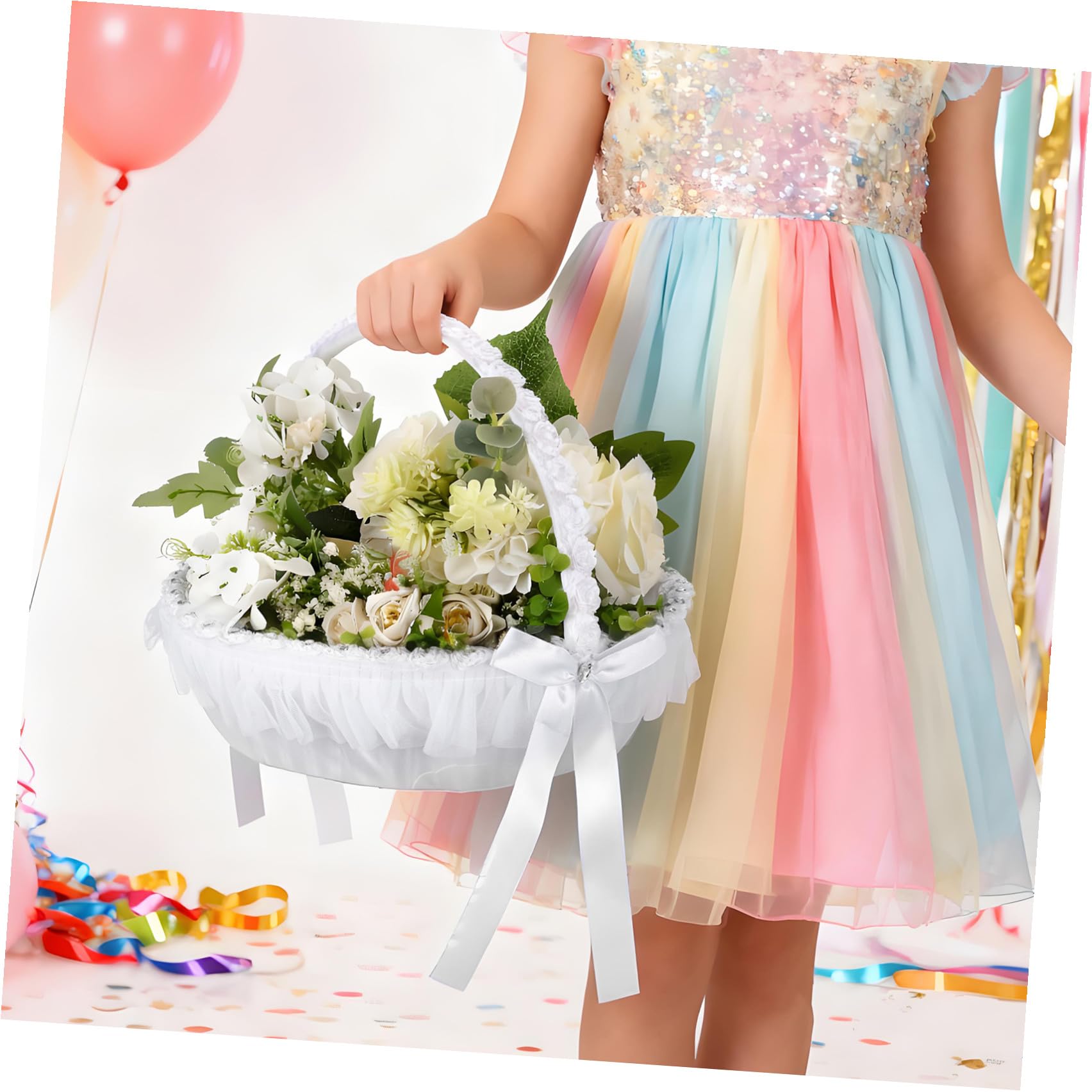 Eleganter und Wiederverwendbarer Hochzeitskorb aus Polyester und Spitze mit Funkelnden Strasssteinen Blumenkorb für Hochzeitsfeiern und Partys
