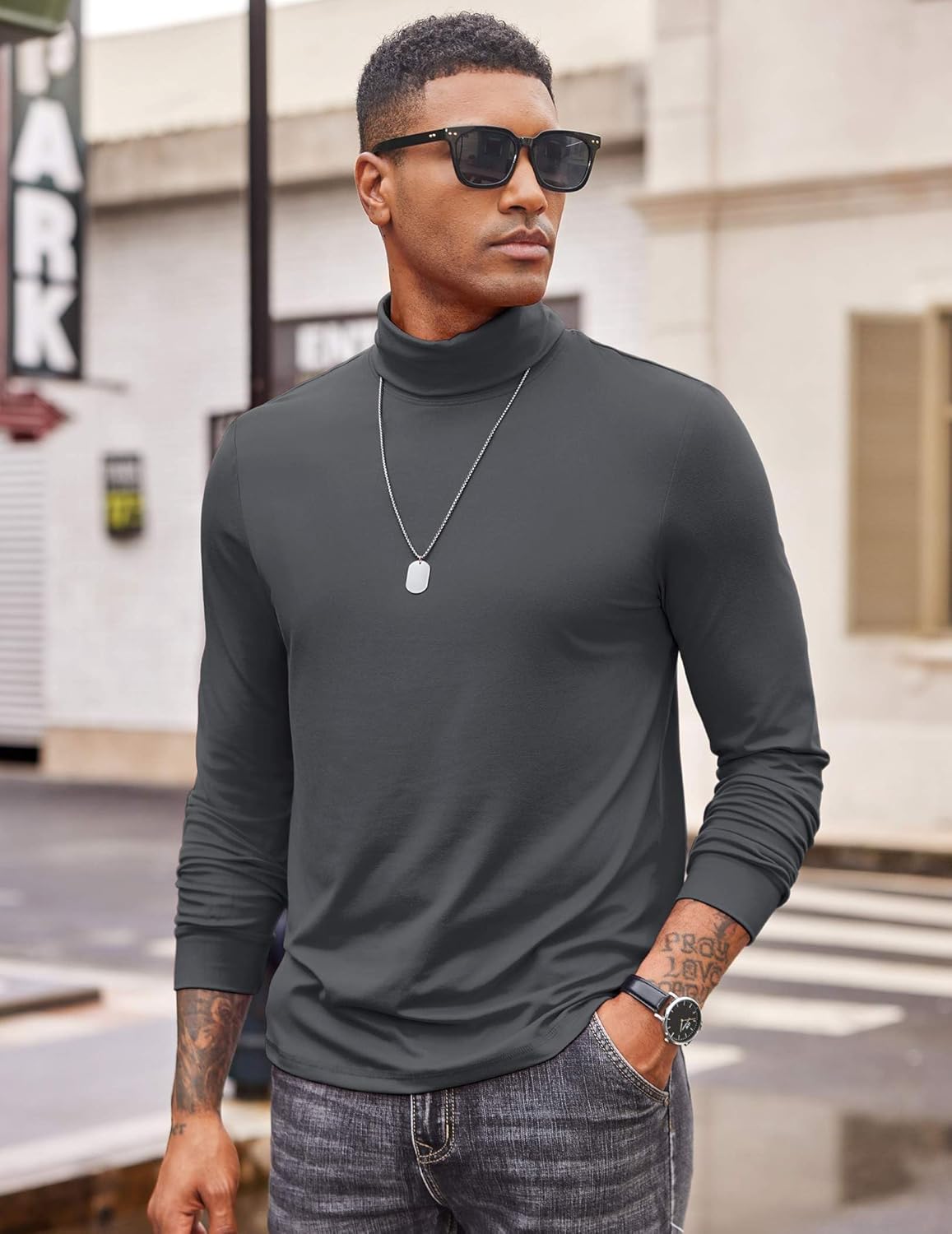 COOFANDY Men's Turtleneck T Shirt Long Sleeve Pullover Sweater Slim Fit Lightweight Thermal Undershirt Tops - Image 3