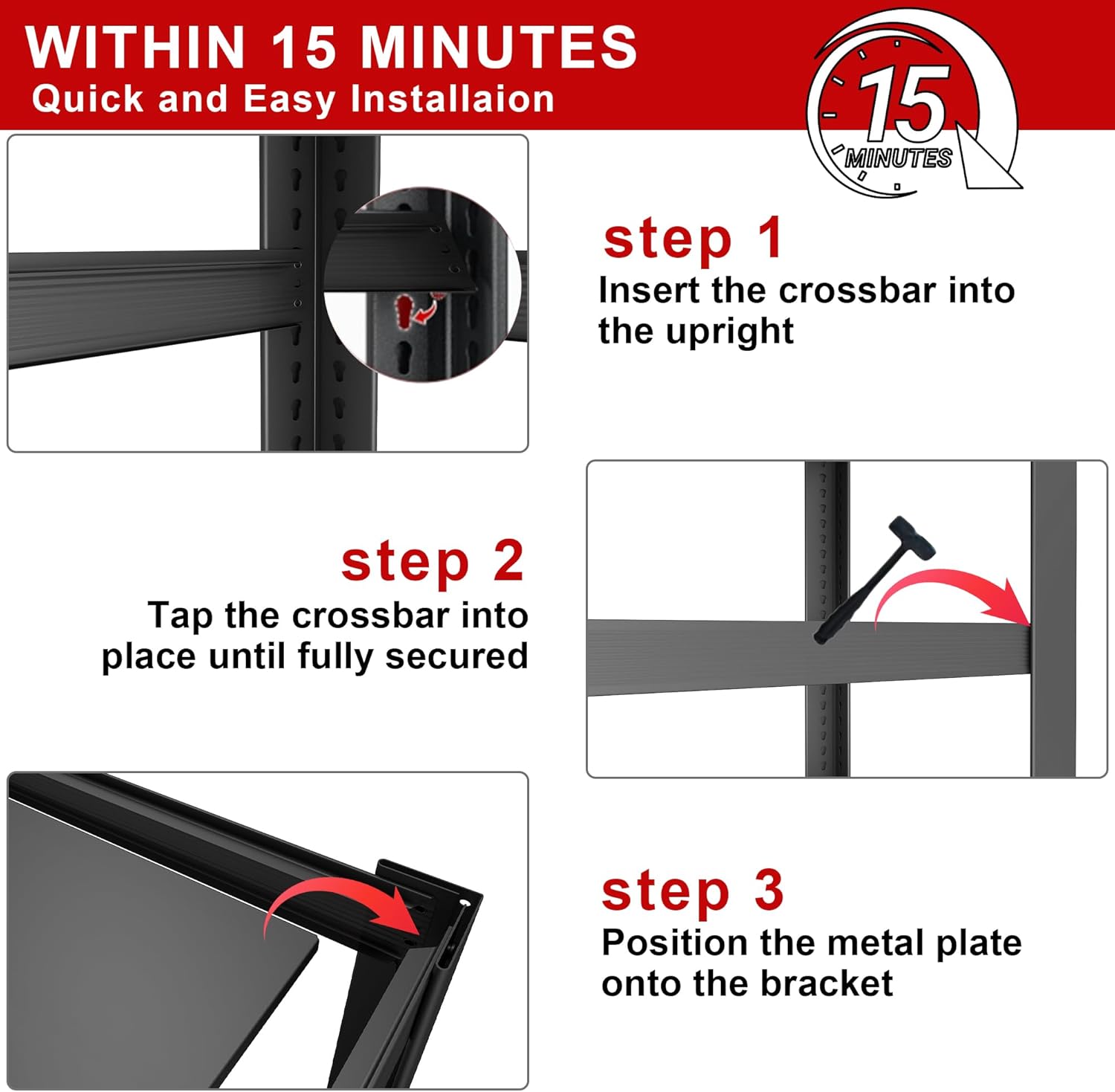 84" H Garage Shelving,Storage Shelves 3050LBS Heavy Duty Storage Shelves,Adjustable Metal Shelving,for Garage,Warehouse,Basement,Pantry 84" H x 55" W x 24" D - Image 7
