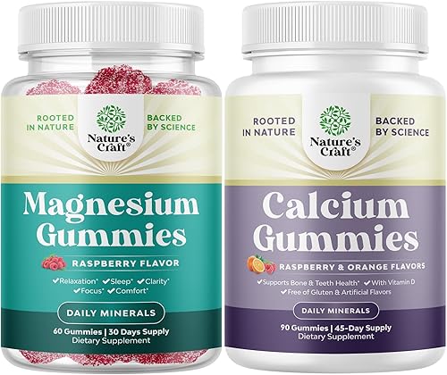 Miniatura 1 de Paquete de potentes gomitas de citrato de magnesio para adultos de 170 mg y gomitas de calcio de alta absorción para mujeres con vitamina D3,