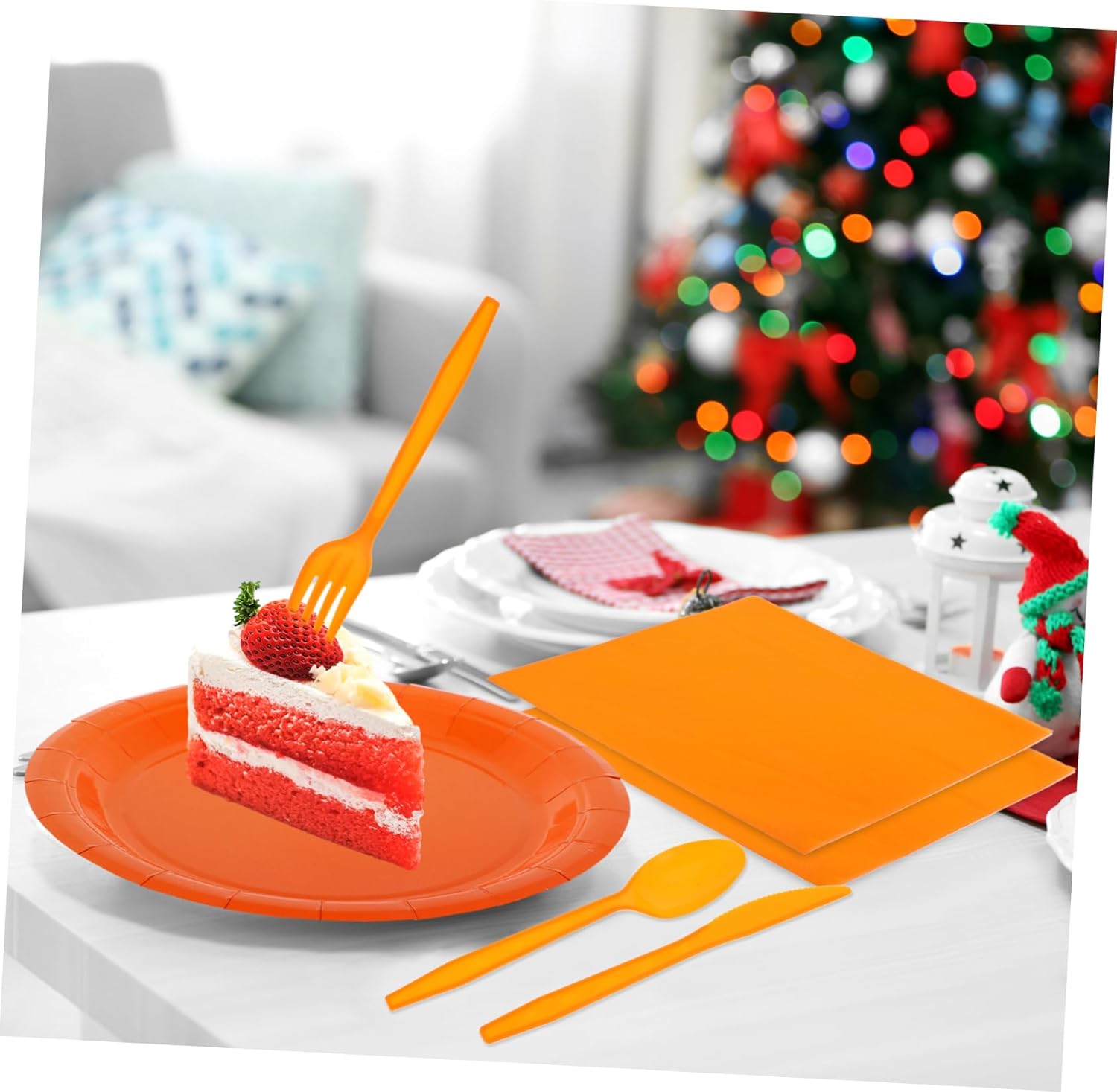 PRETYZOOM Orange Party Supplies Set Paper Plates Cups Napkins Forks Spoons Knives and Tablecloth for Birthday Celebrations Gatherings and Events