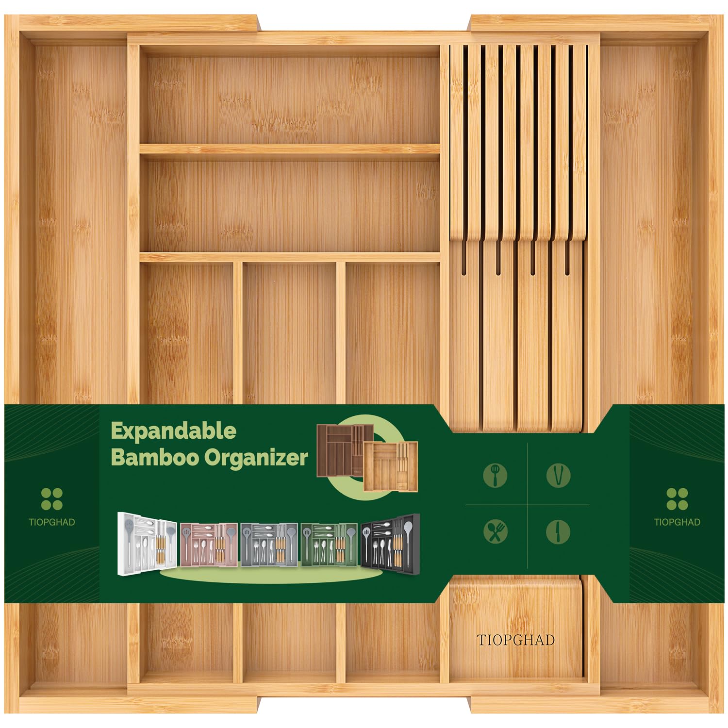 View 1 of **PARTS ONLY** TIOPGHAD Expandable Bamboo Silverware Drawer Organizer, Natural
