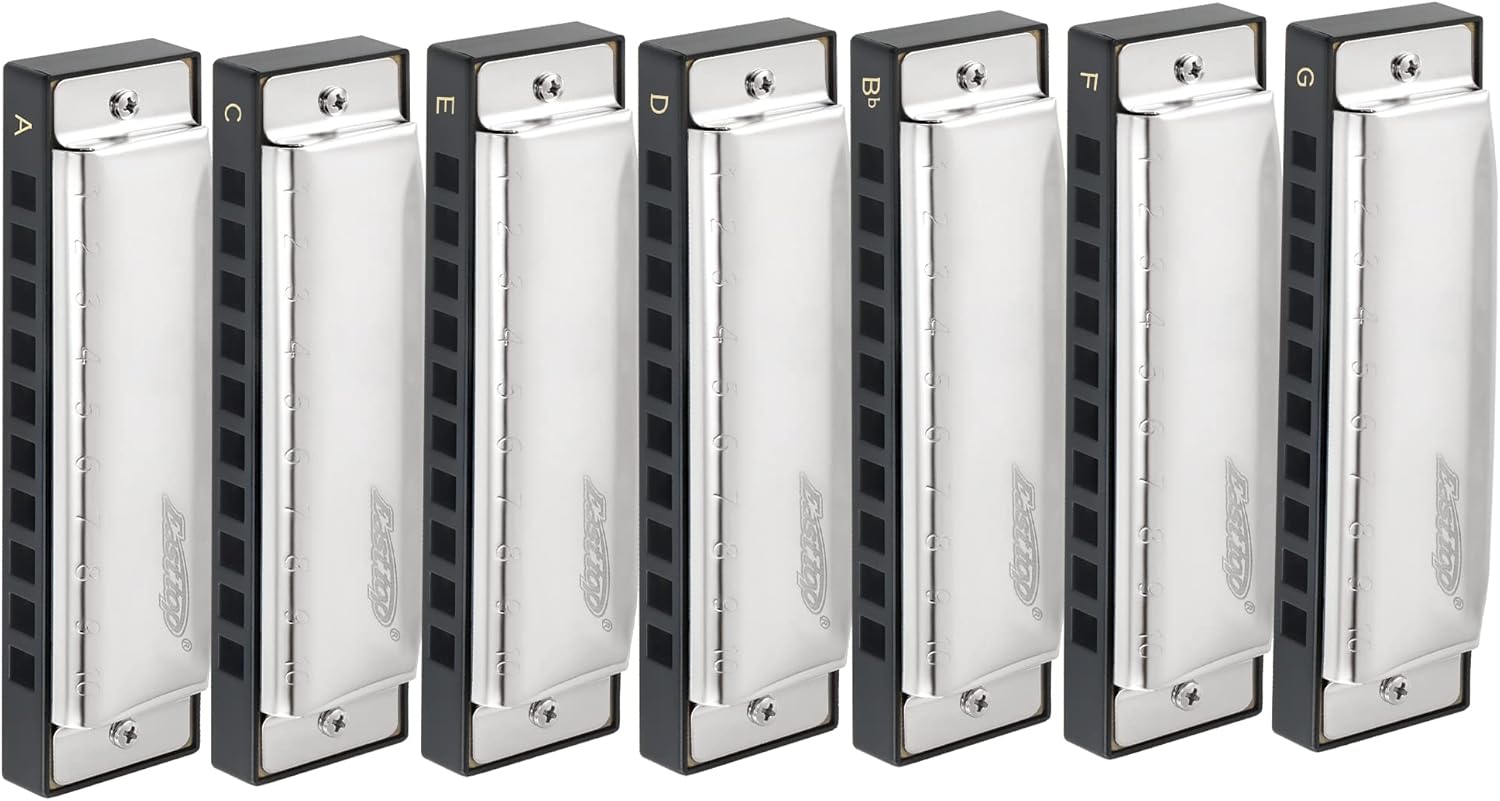 East top Harmonica Set of 7, 10 Holes Blues Harp Mouth Organ Diatonic Blues Harmonica Set For Adults, Professionals and Students, as a Gift : Musical Instruments