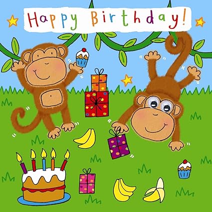 Carte D Anniversaire Inscription Happy Birthday Motif Singe Amazon Fr Fournitures De Bureau