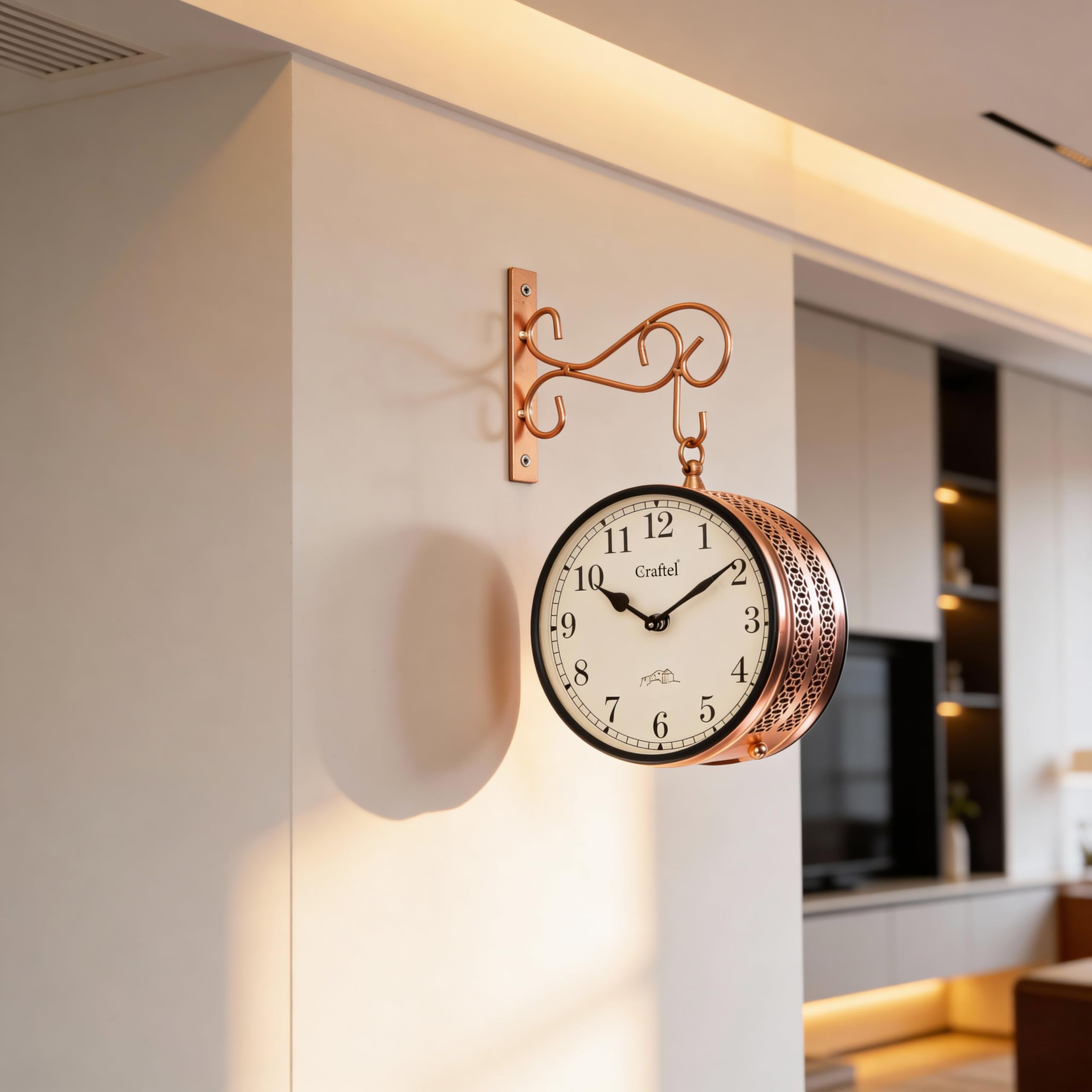 CRAFTEL Double Sided Station Wall Clock Electroplated | Aluminum Matte-Finish Dial Brass Body | Dial - 10 Inches, Rose Gold | 365 Days Warranty 4